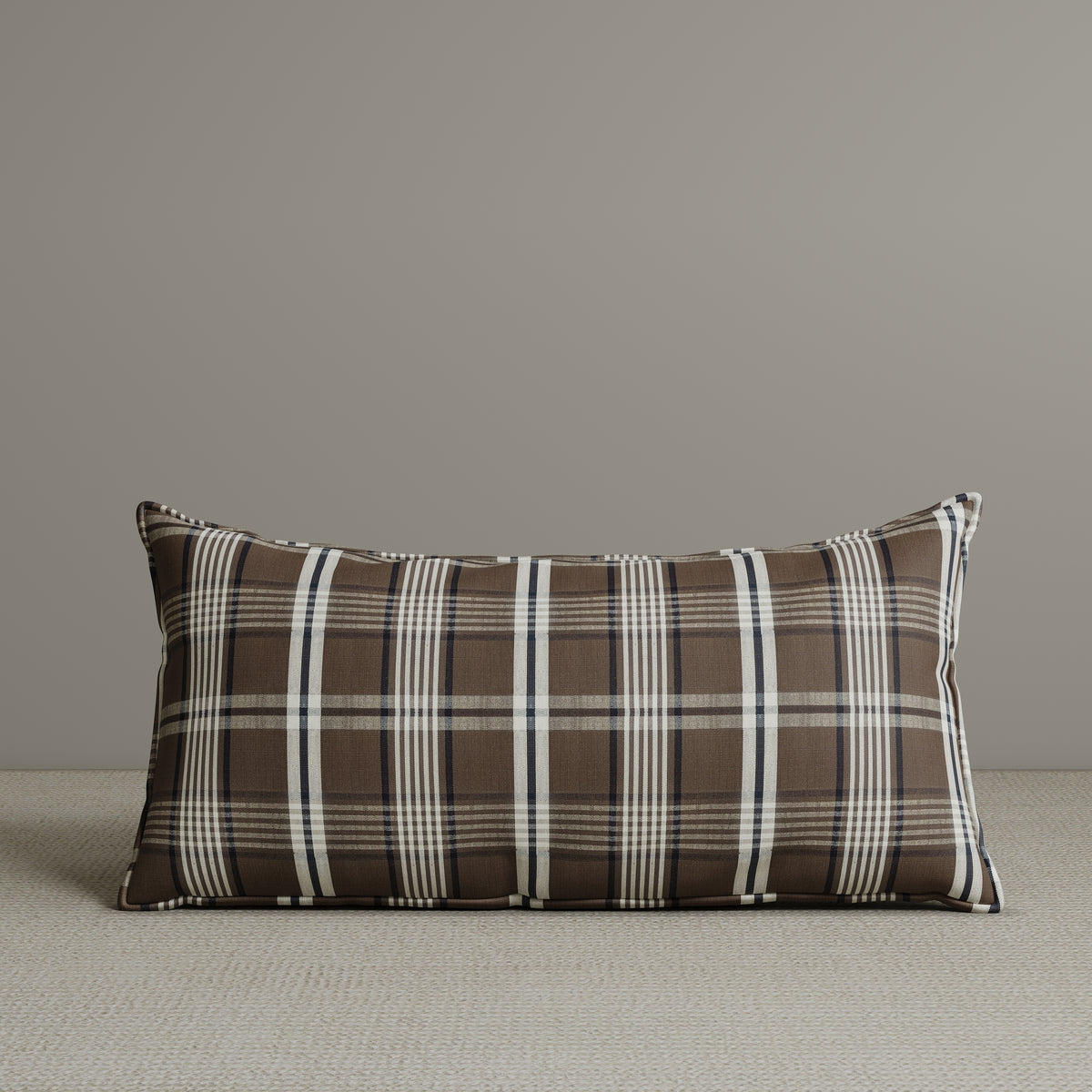 Exclusive Waist Cushion Coffee Checkered Cotton Linen 56*27*12 CM