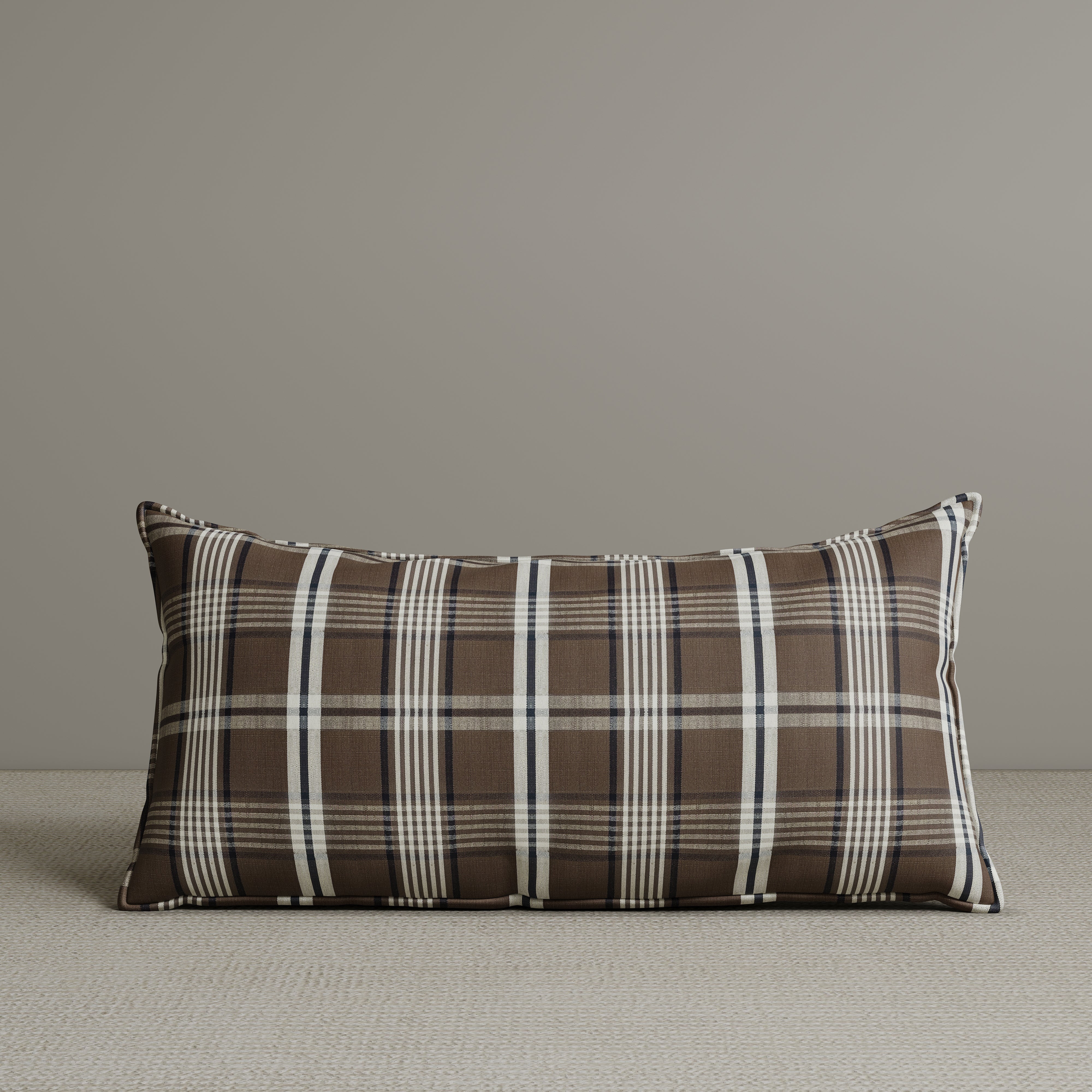 Exclusive Waist Cushion in Coffee Checkered Cotton Linen, 56*27*12 CM