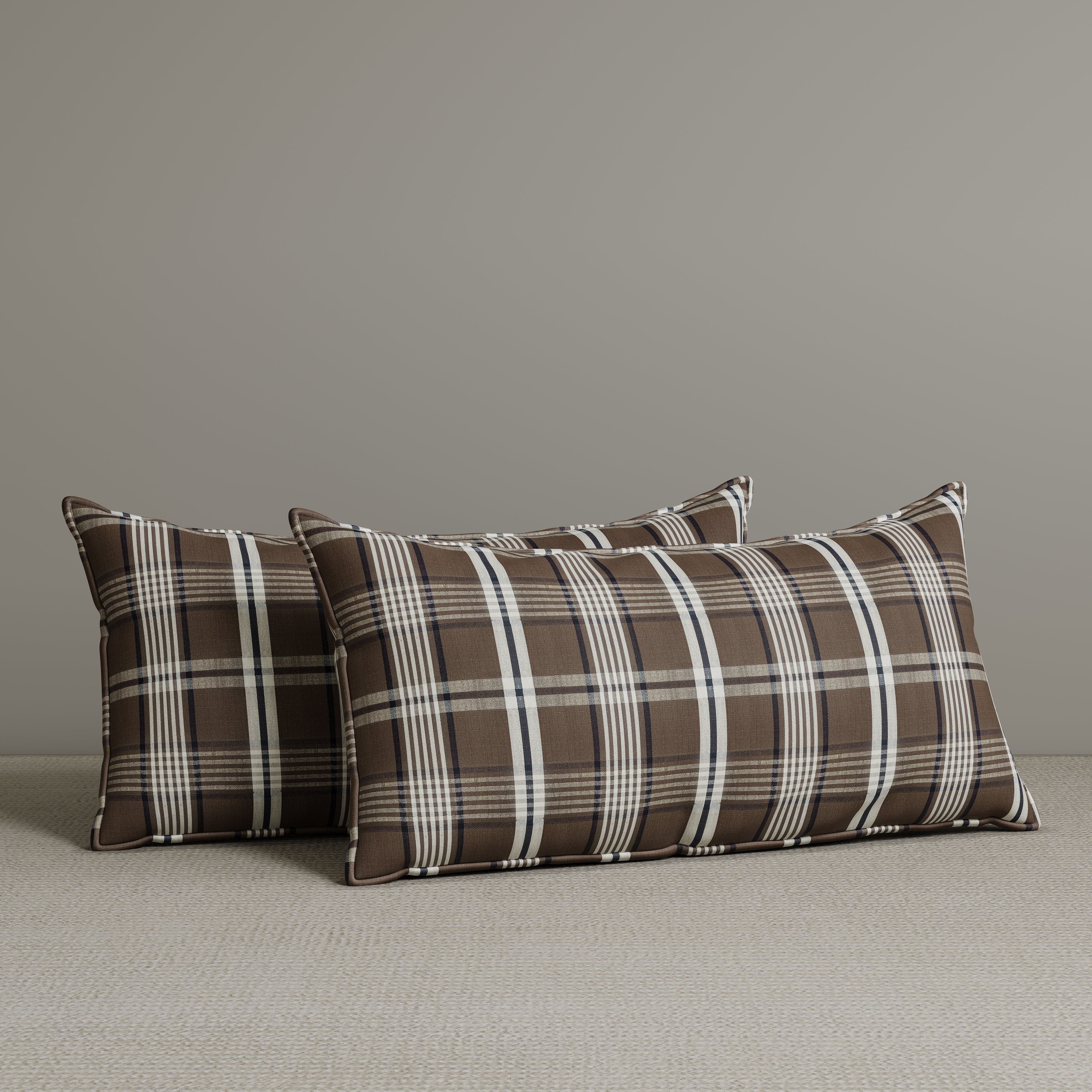 Exclusive Waist Cushion in Coffee Checkered Cotton Linen, 56*27*12 CM