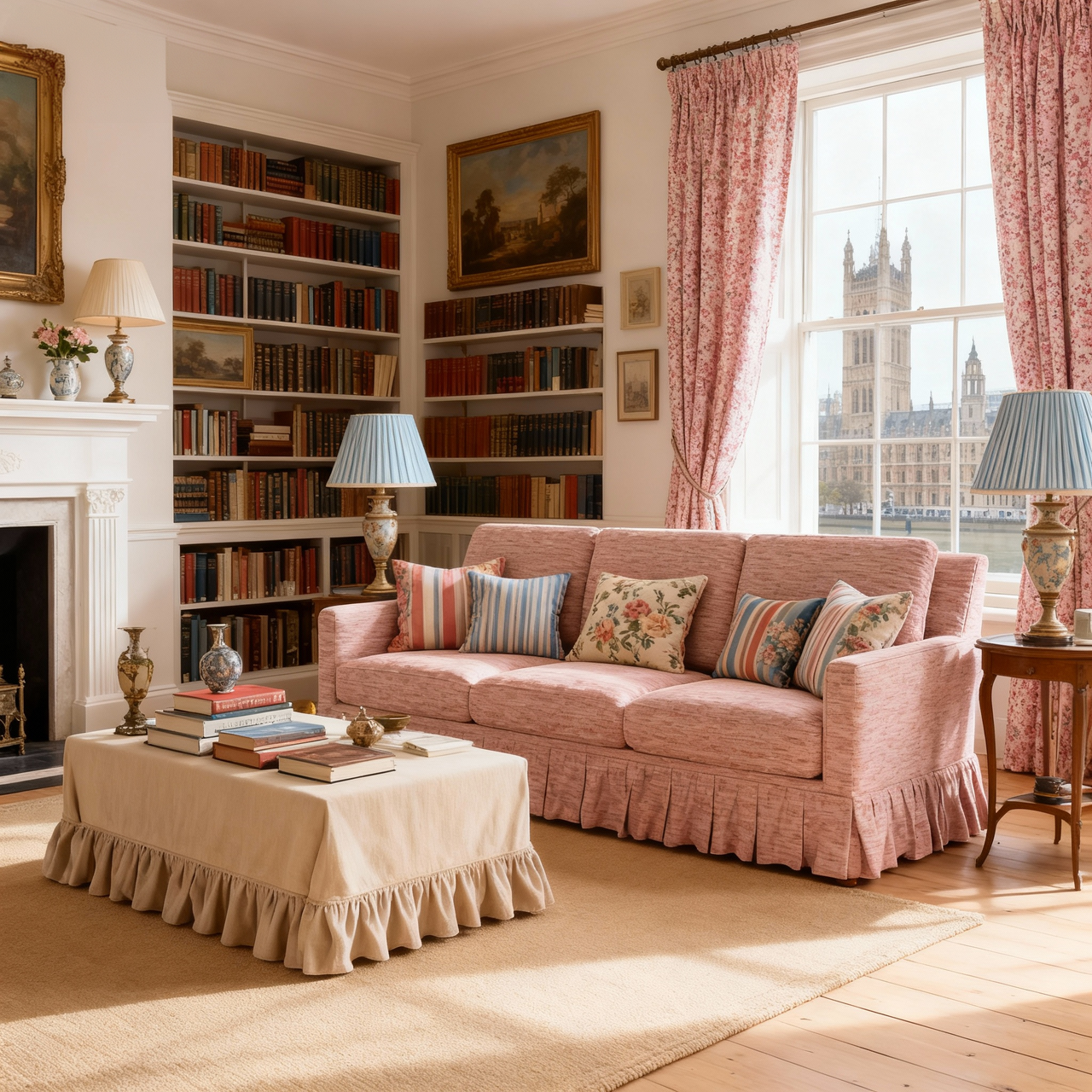 Cottonfy Country Check Sofa with Removable Skirted Covers