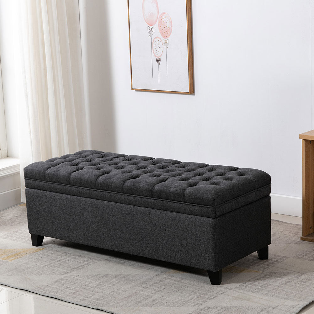 Linen Padded Cushion Bed End Bench with Storage Space