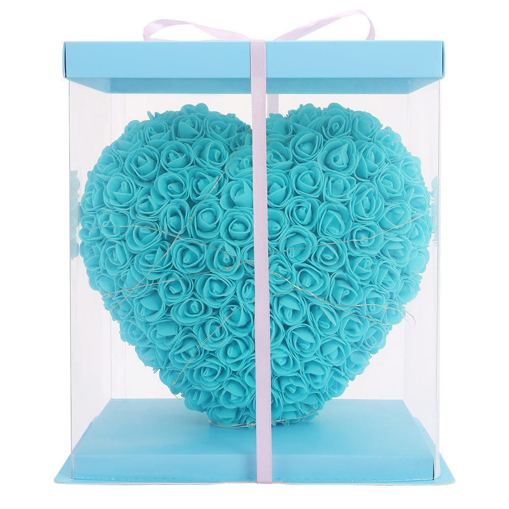 Simulation Forever Rose Flower Heart with Gift Set with Lights Blue