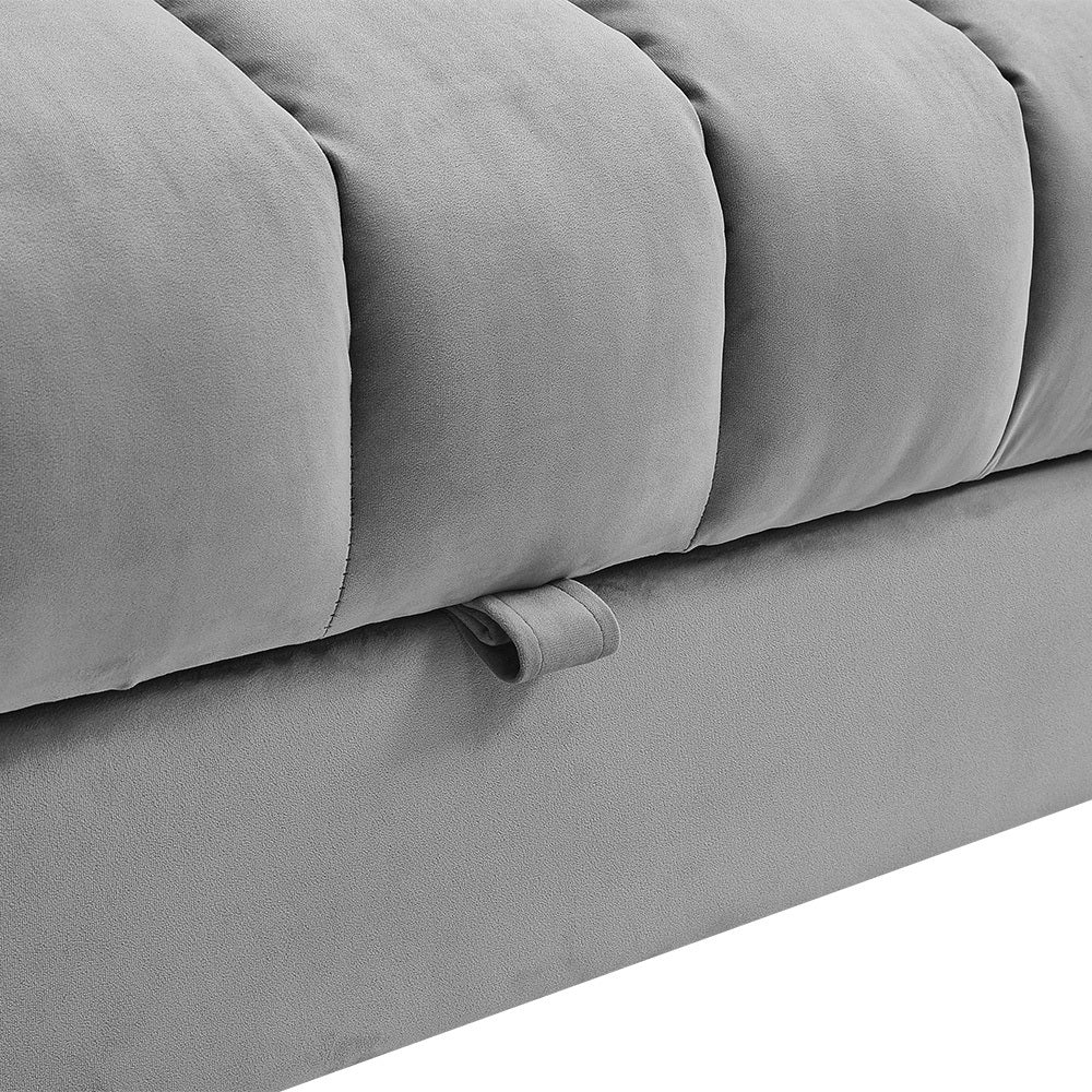 Grey Tufted Flat Bed Sofa with Storage