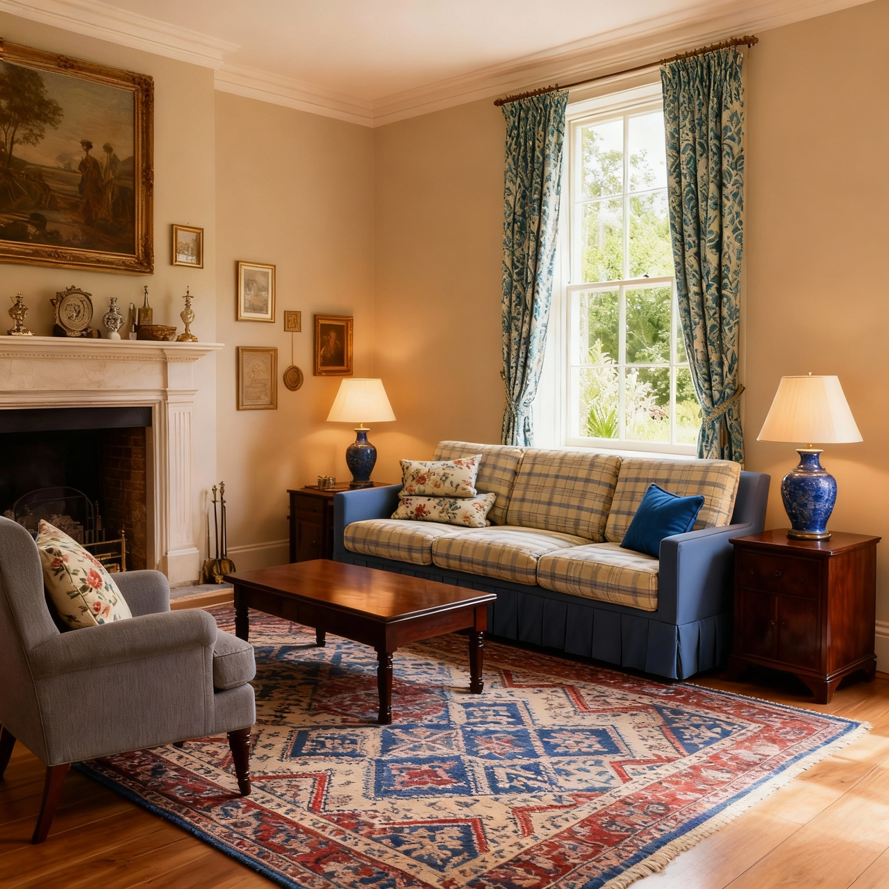 Cottonfy Country Check Sofa with Removable Skirted Covers