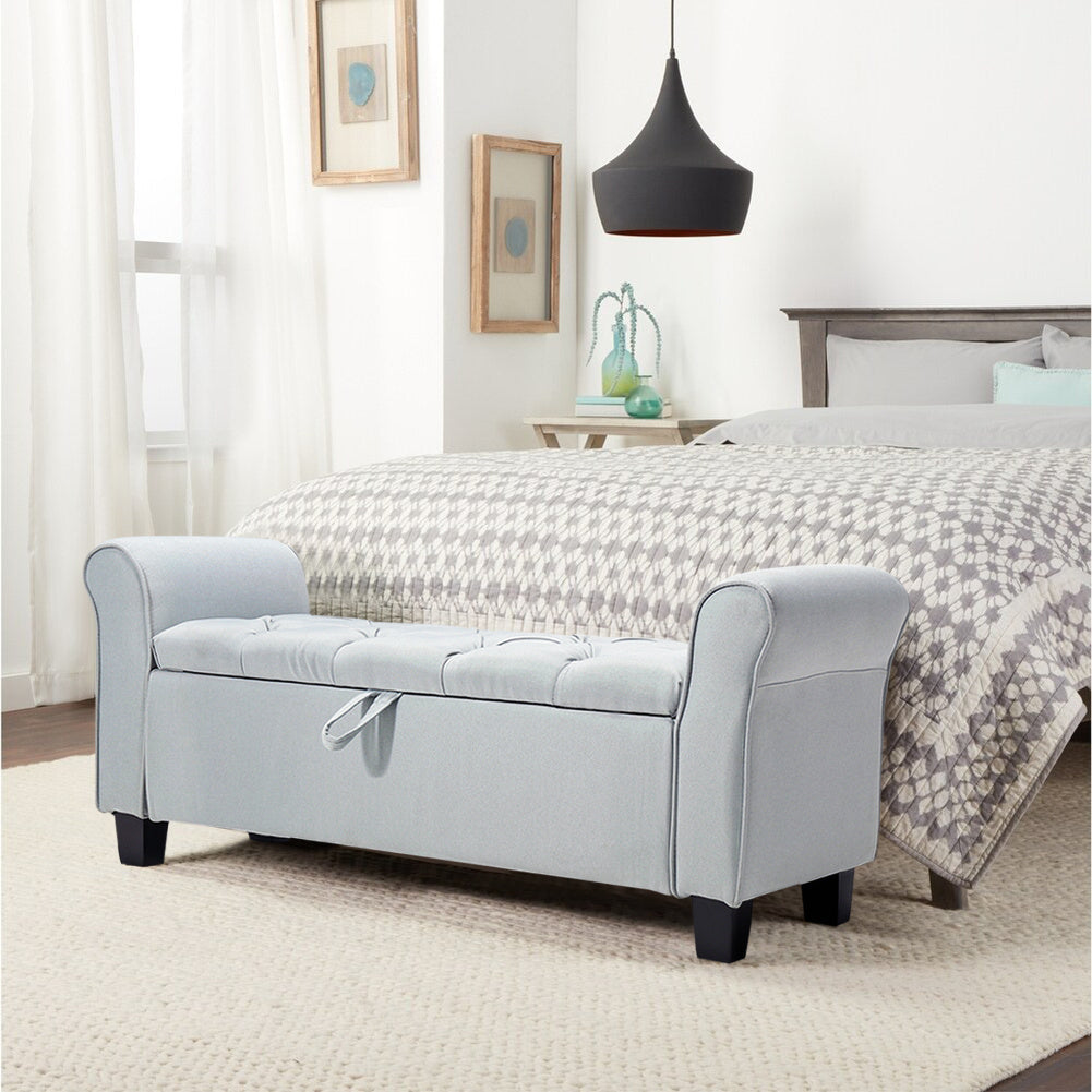 Storage Linen Splayed Armrest Ottoman Bench Chaise