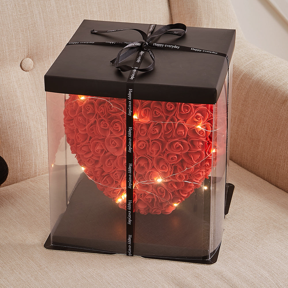 Simulation Forever Rose Flower Heart with Gift Set with Lights Red