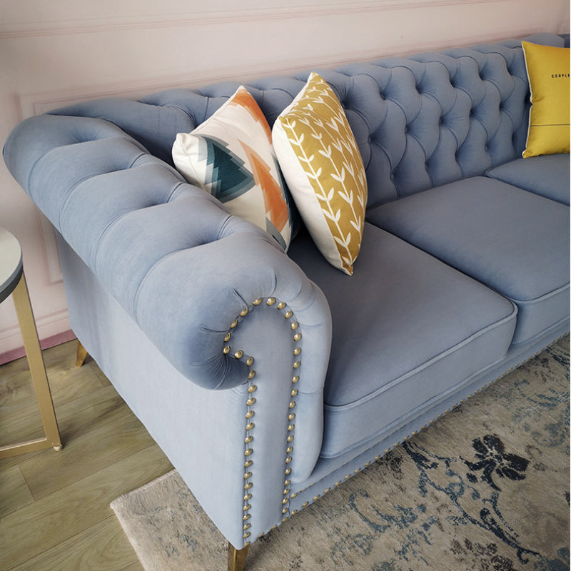 Luxury Velvet Rivet Corner Chaise 3-Seater Chesterfield Sofa