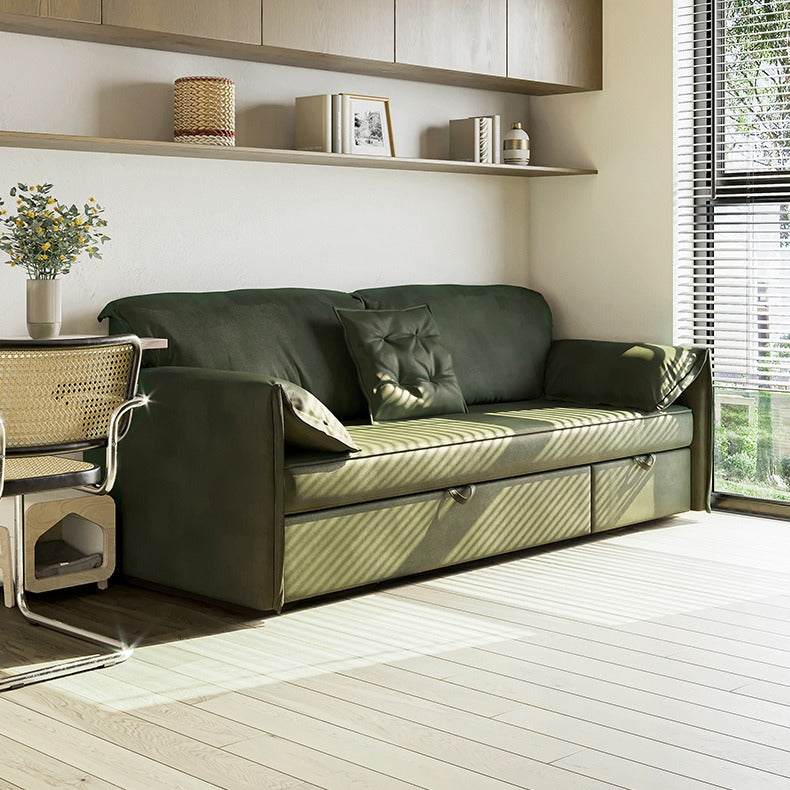 Expandable Green Pulley Corner Sofa Bed for Small Apartment