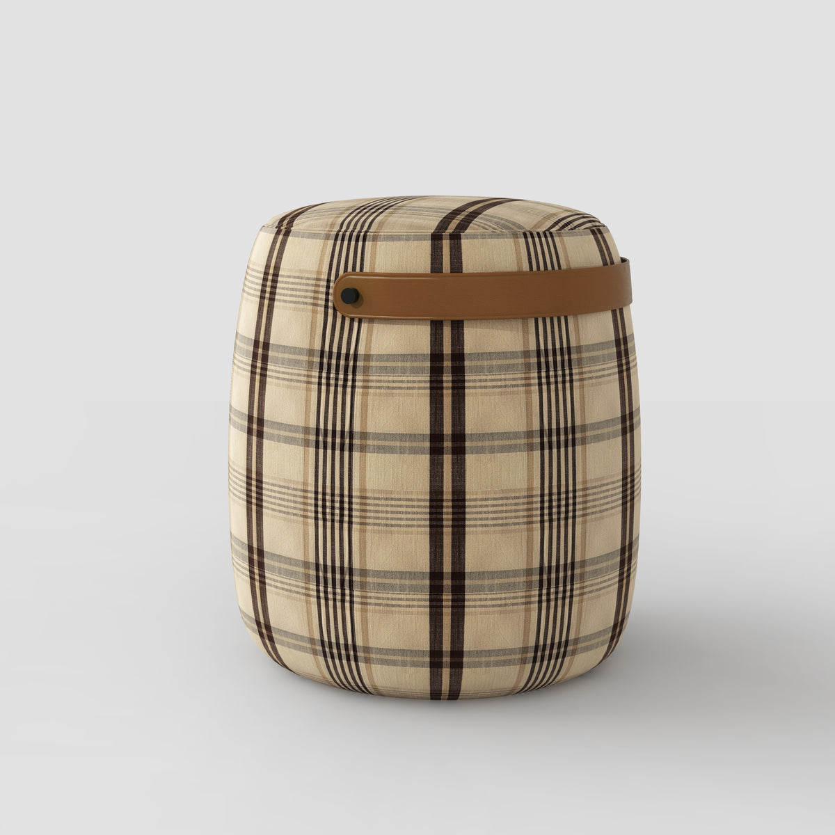 Haven British Check Round Pouffe Footstool Leather Handle
