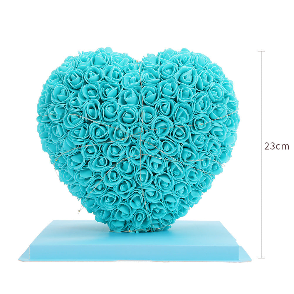 Simulation Forever Rose Flower Heart with Gift Set with Lights Blue