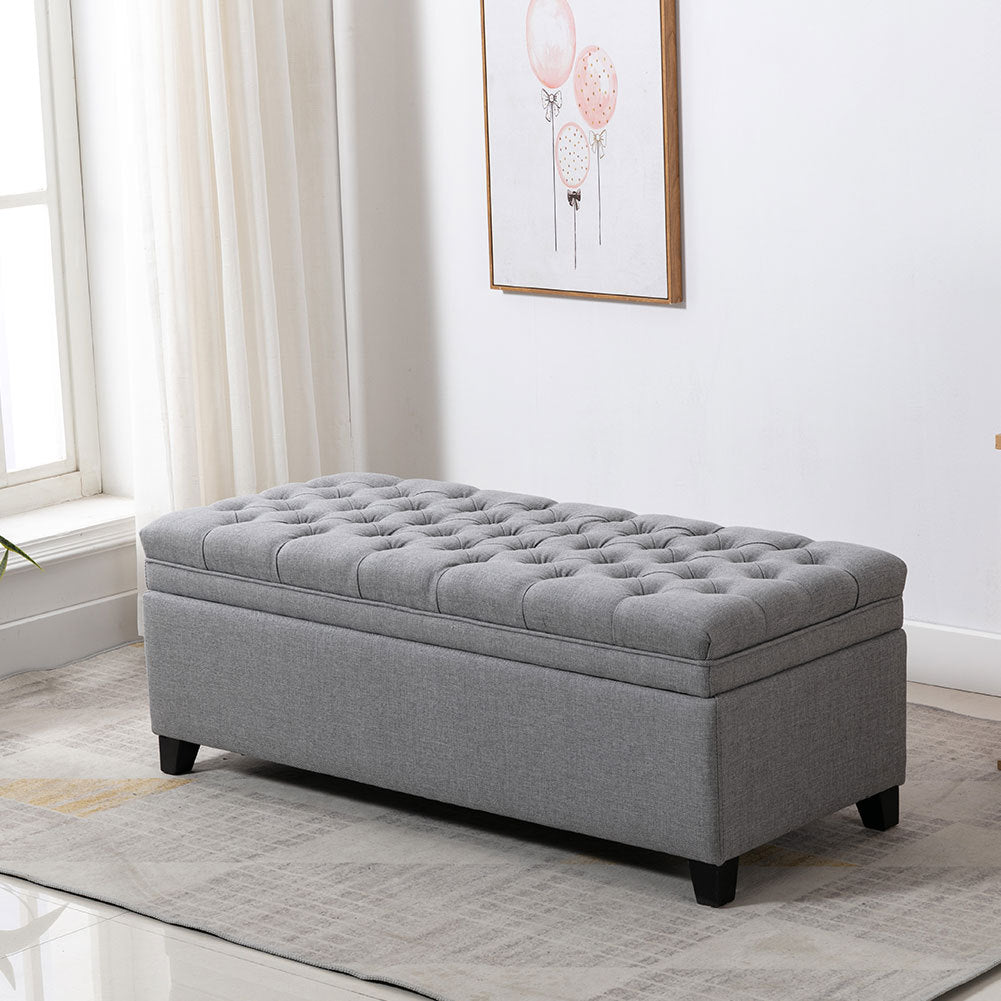 Linen Padded Cushion Bed End Bench with Storage Space