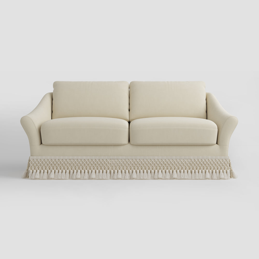 Curved Arm Sofa with Fringed Trim and Removable Cover
