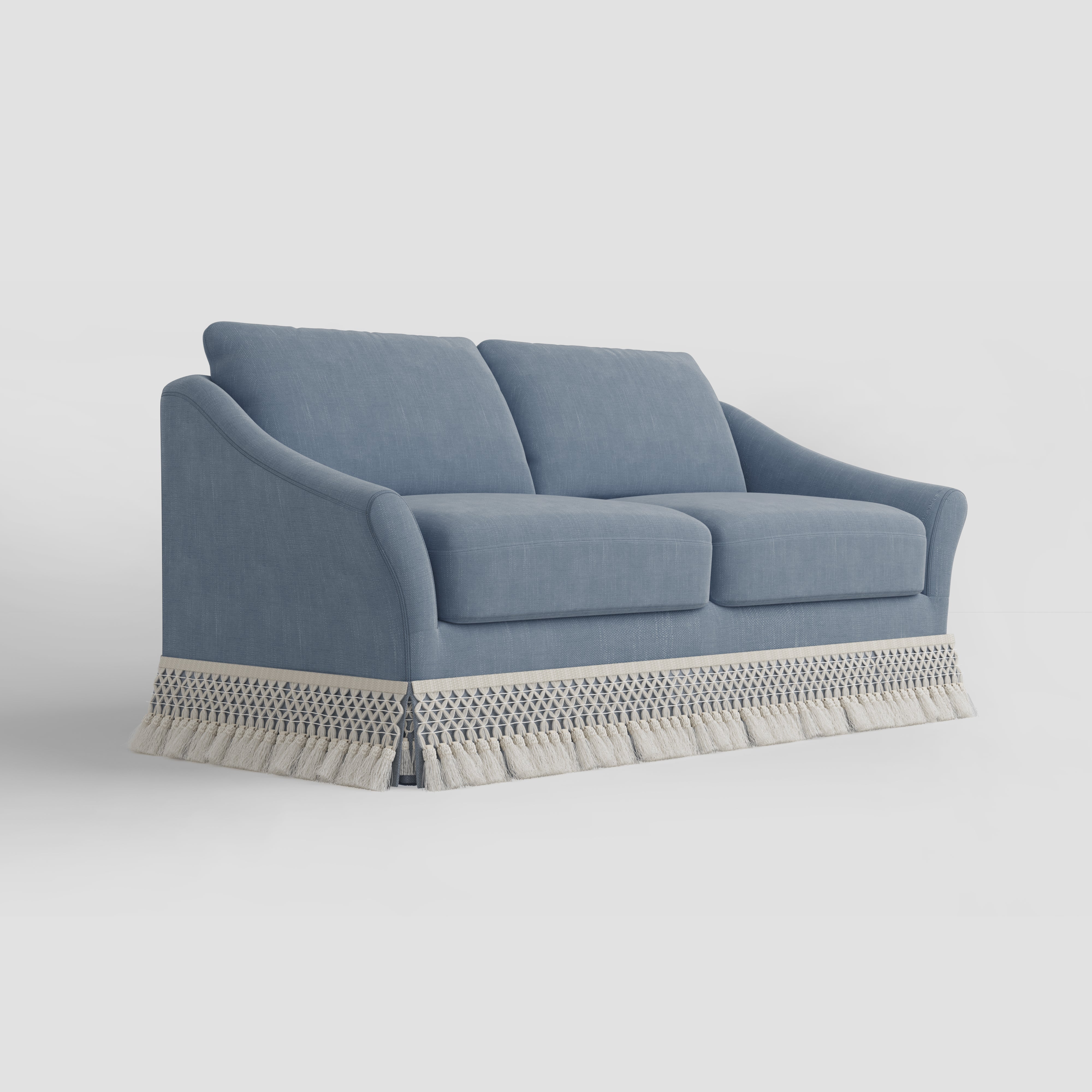 Curved Arm Sofa with Fringed Trim and Removable Cover