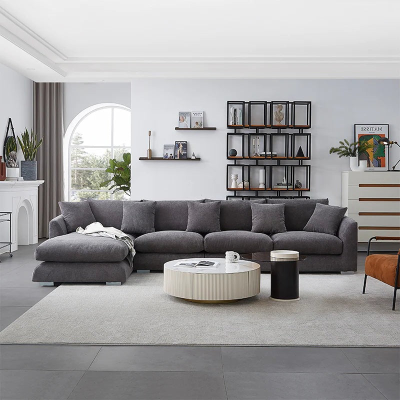 Classic Grey L-Shaped Sectional Sofa