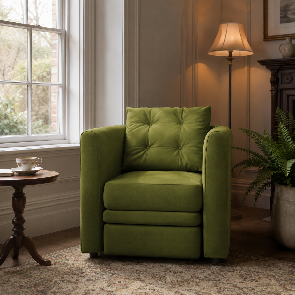 Plush Velvet Snuggler Chair with Hidden Storage Footstool