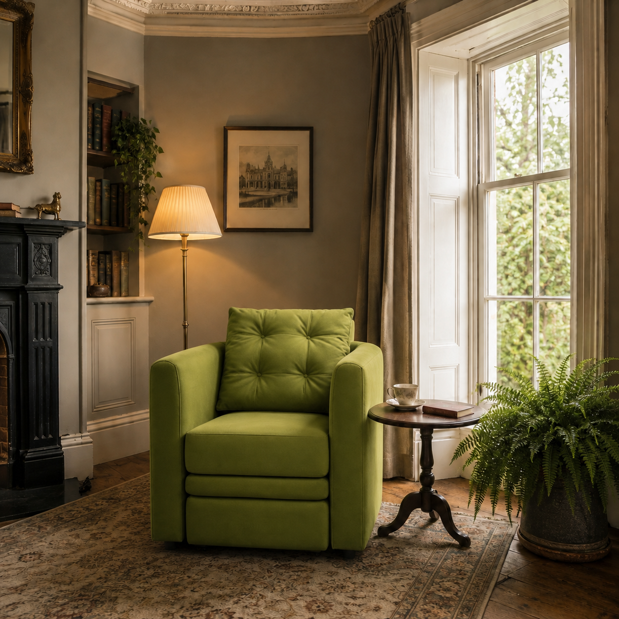 Plush Velvet Snuggler Chair with Hidden Storage Footstool