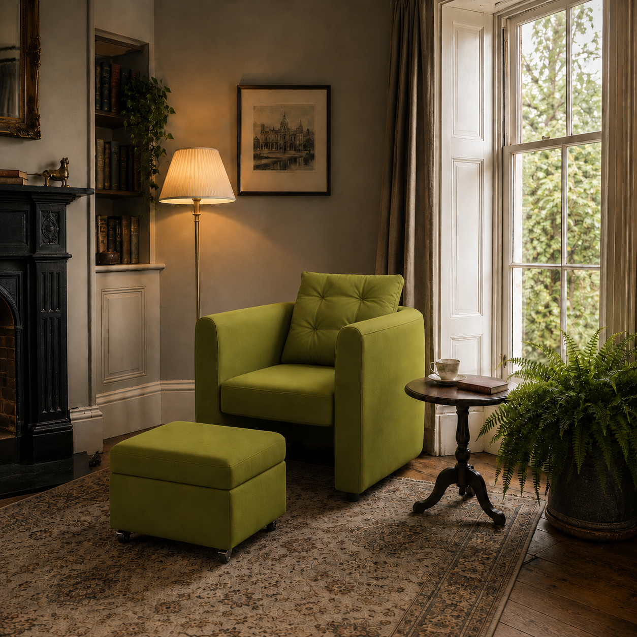 Plush Velvet Snuggler Chair with Hidden Storage Footstool