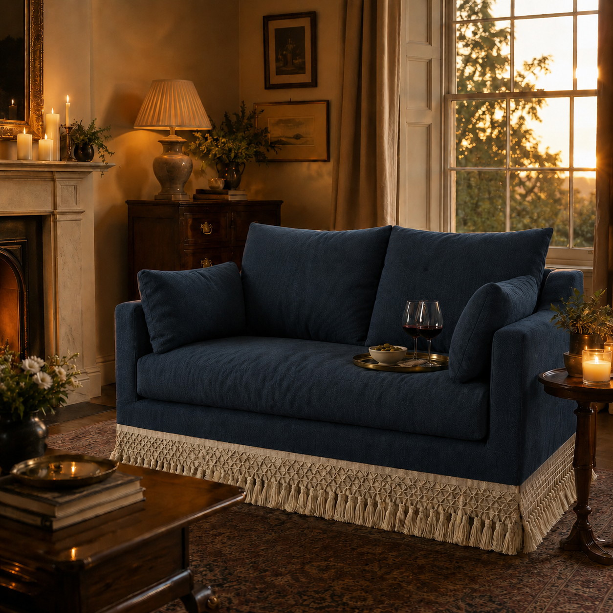 Cottonfy Cotton-Linen Washable Fringe 2 Seater Sofa