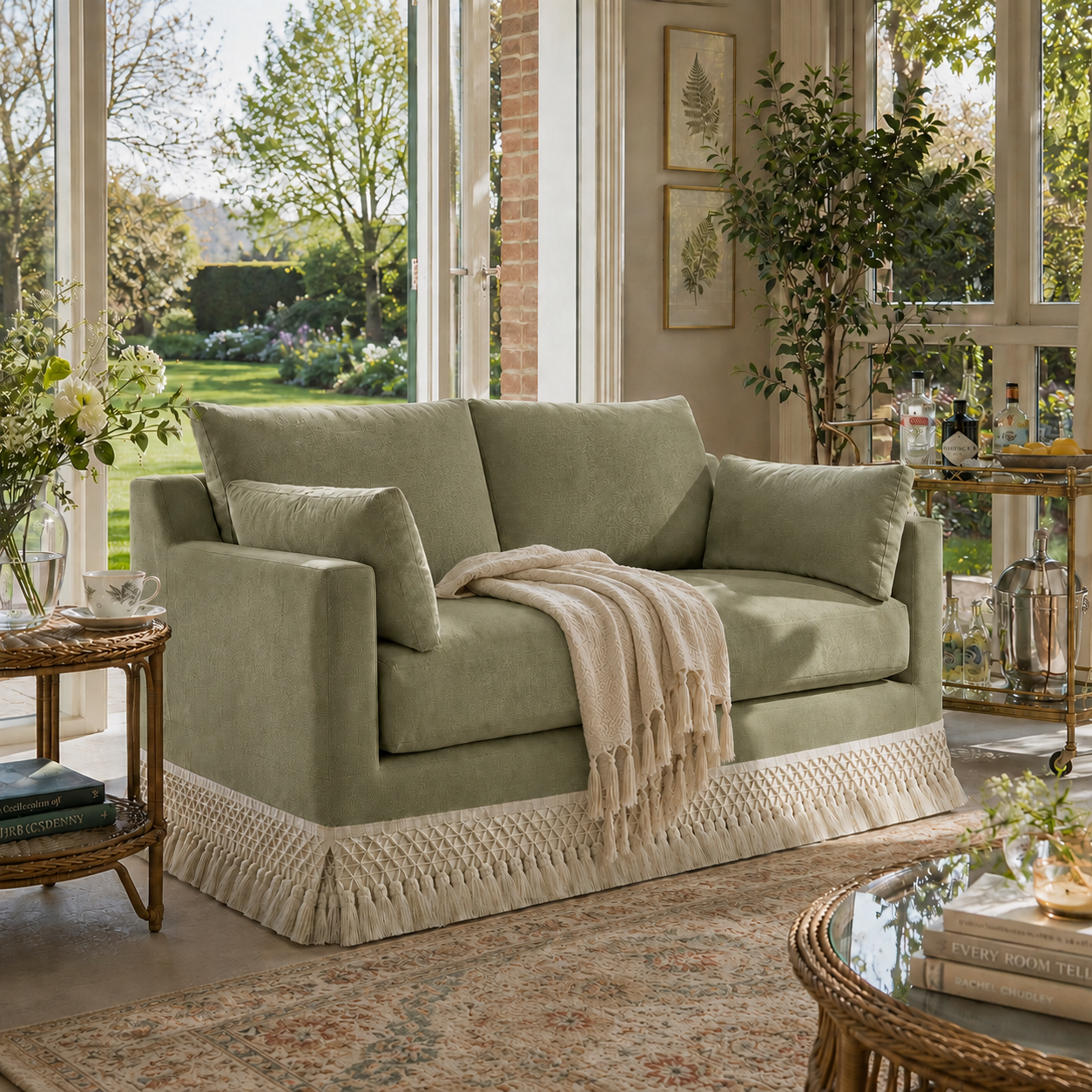 Cottonfy Cotton-Linen Washable Fringe 2 Seater Sofa