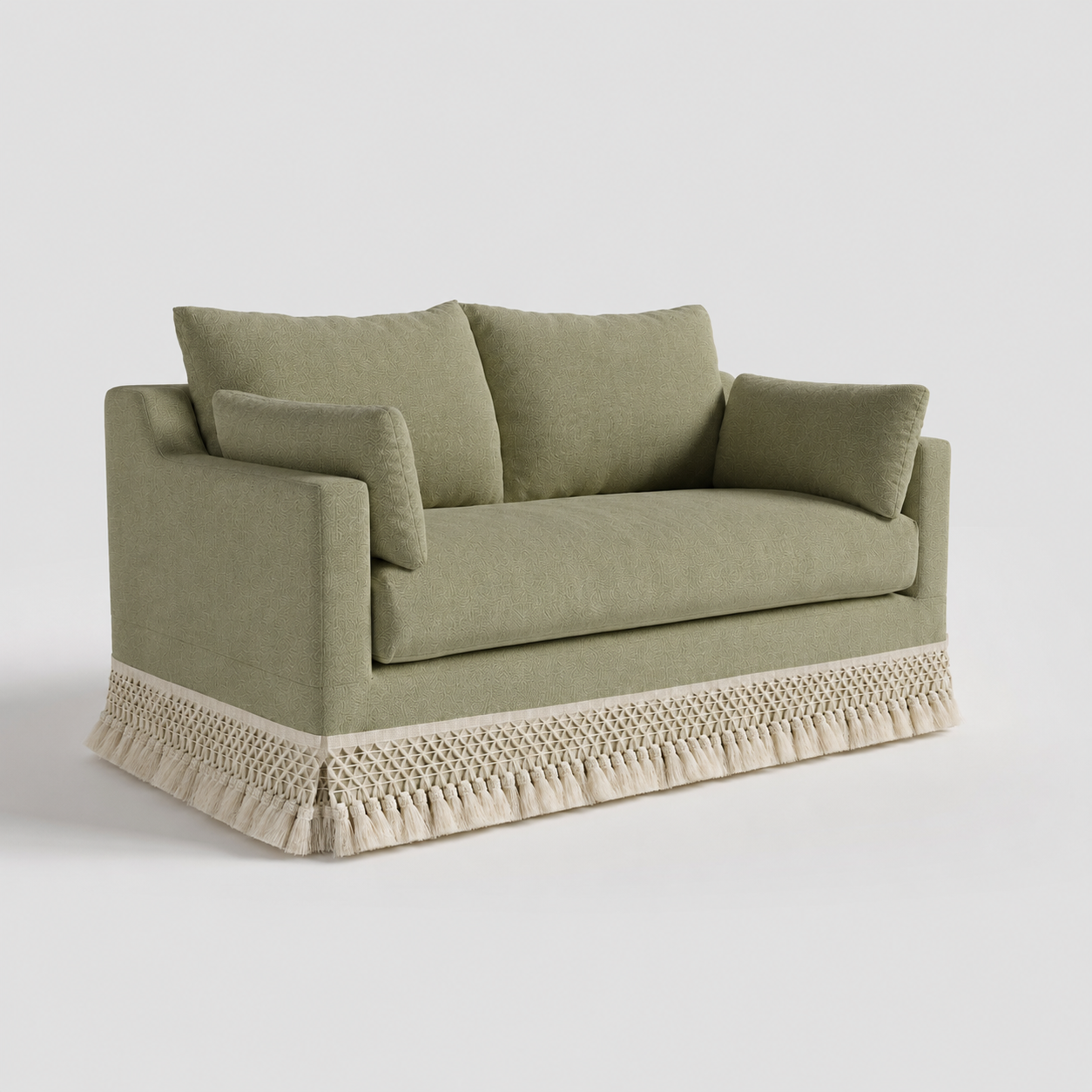 Cottonfy Cotton-Linen Washable Fringe 2 Seater Sofa