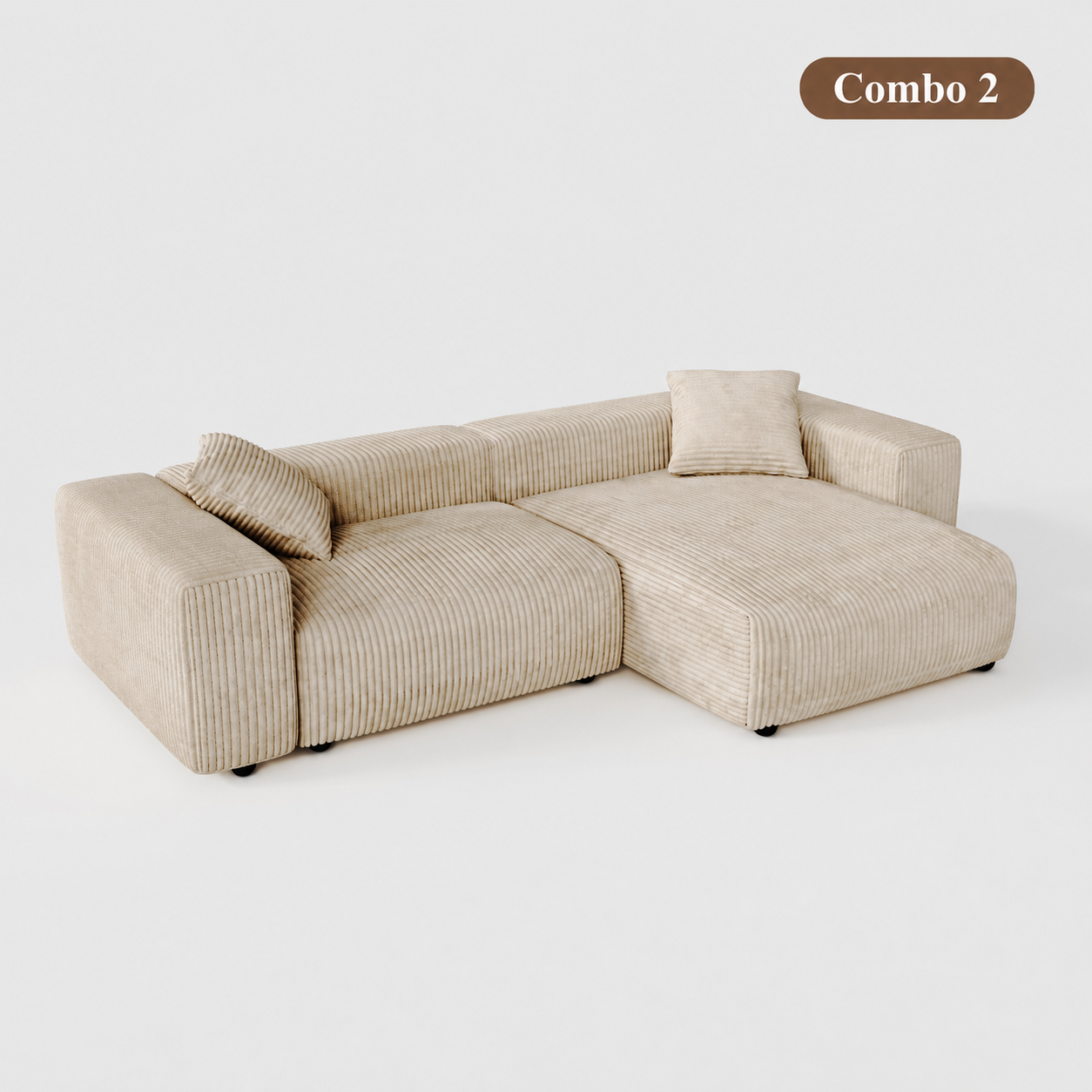 Corduroy Modular Wide Seat Chaise Sofa Block