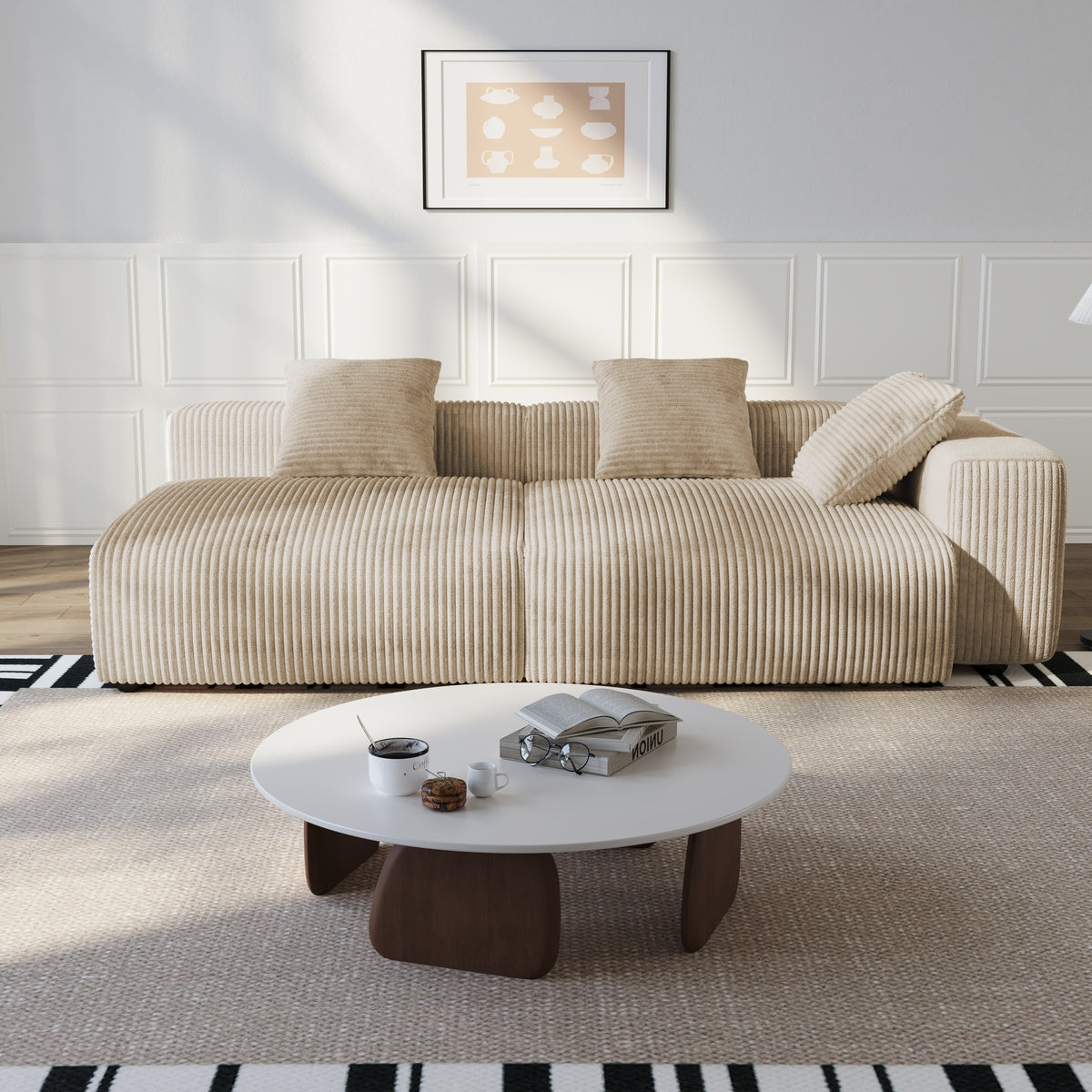 Corduroy Modular Wide Seat Chaise Sofa Block