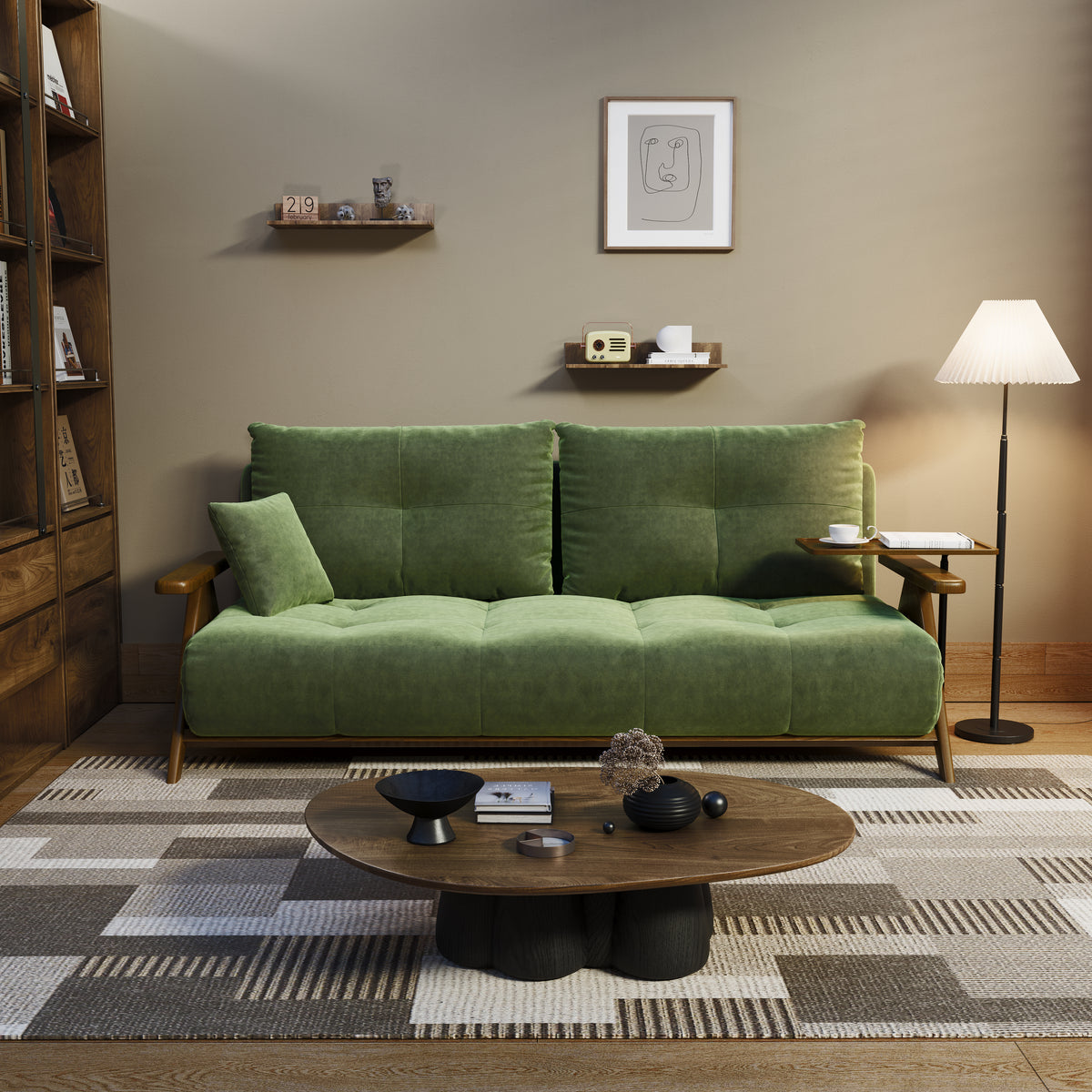 Foldable Matte Fabric Solid Wood 3 Mode Sofa Bed