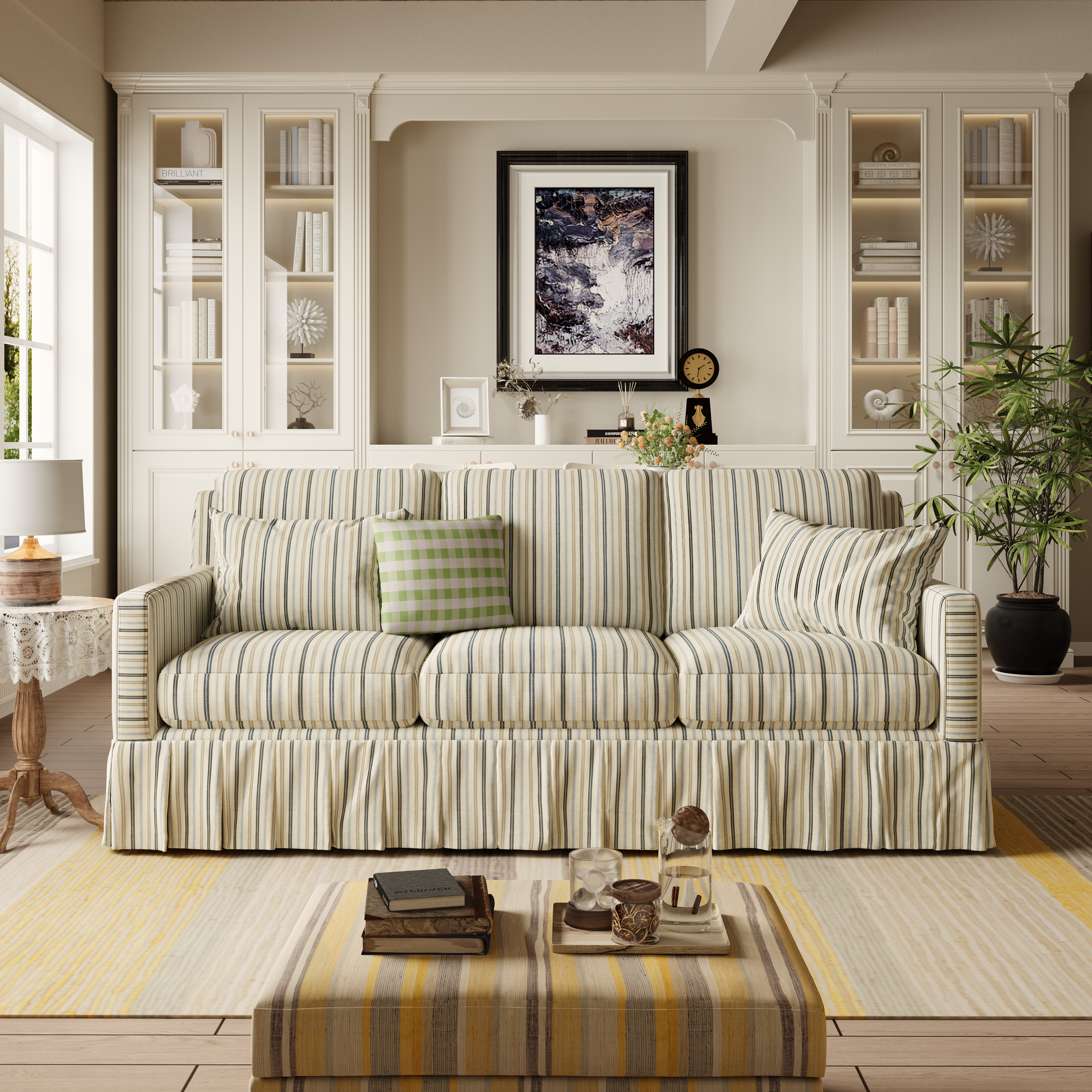 Minimalist Stylish Detachable Striped Checkered Pattern Sofa
