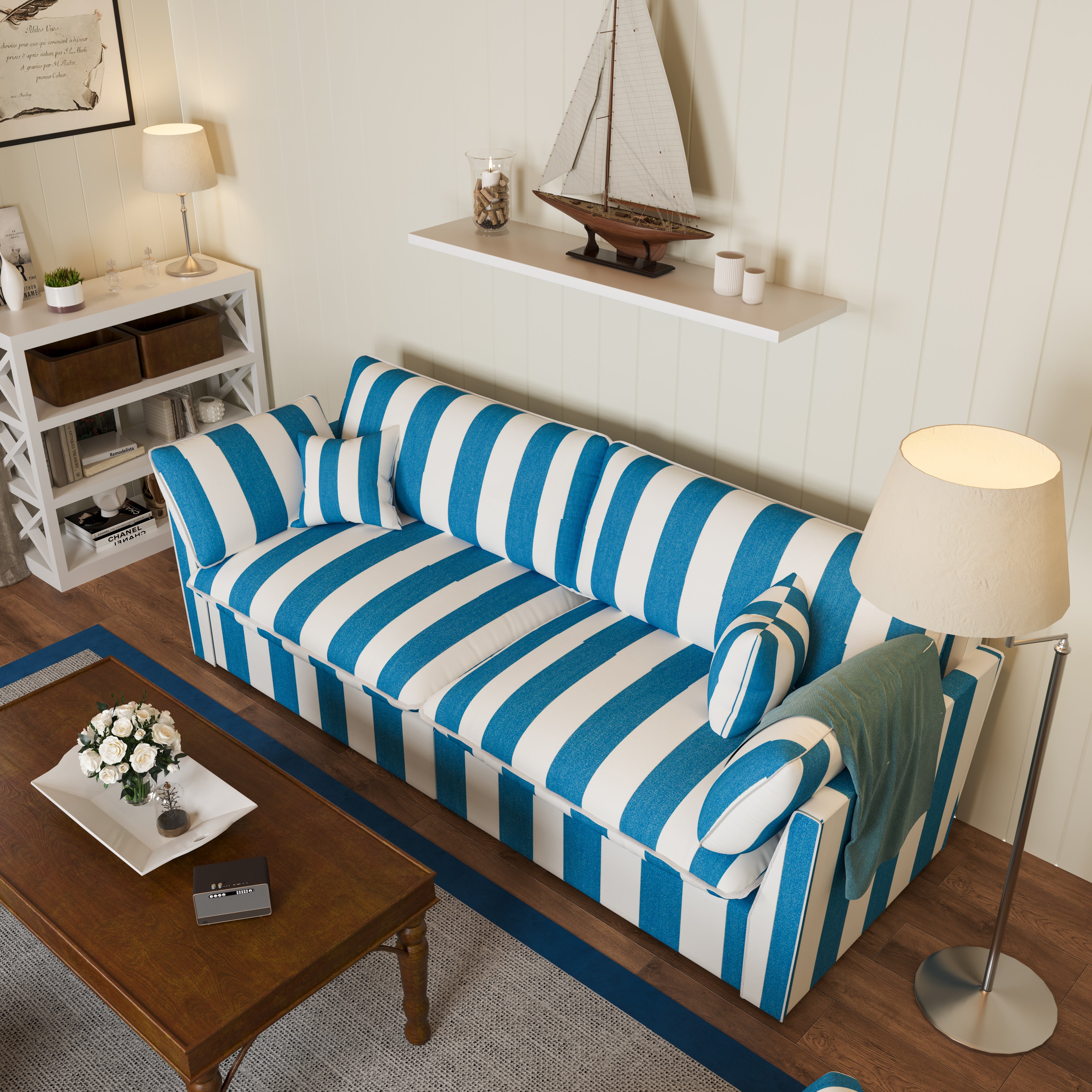 Cottonfy Retro Striped Fabric Handmade Sofa