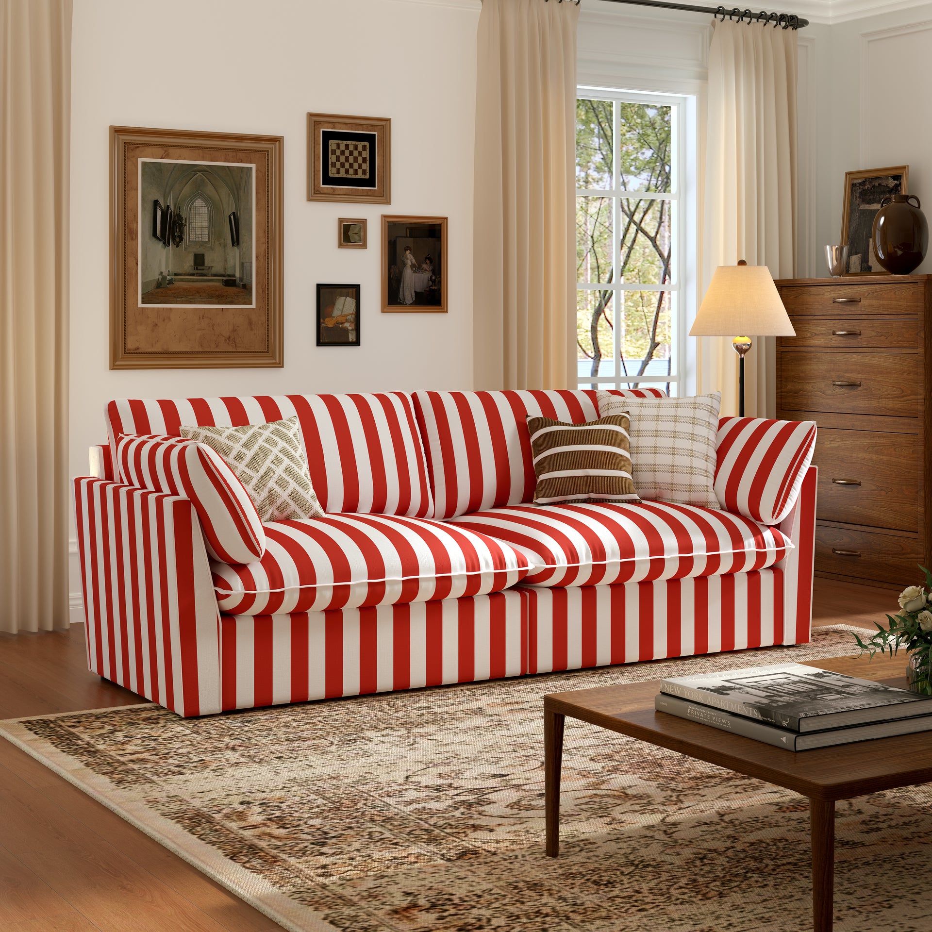 Retro Striped Fabric Handmade Sofa