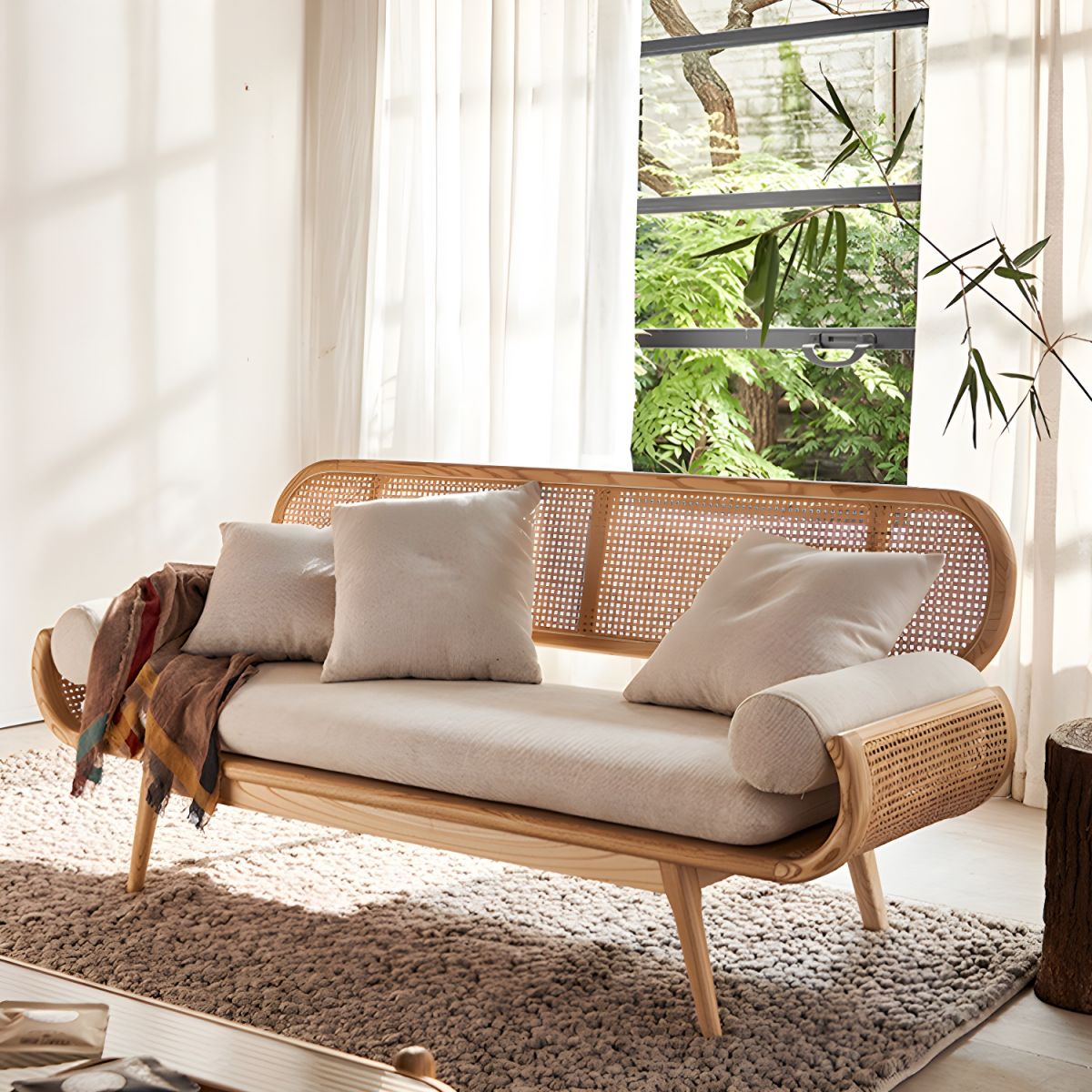 ComforTable Solid Wood Rattan Sofa