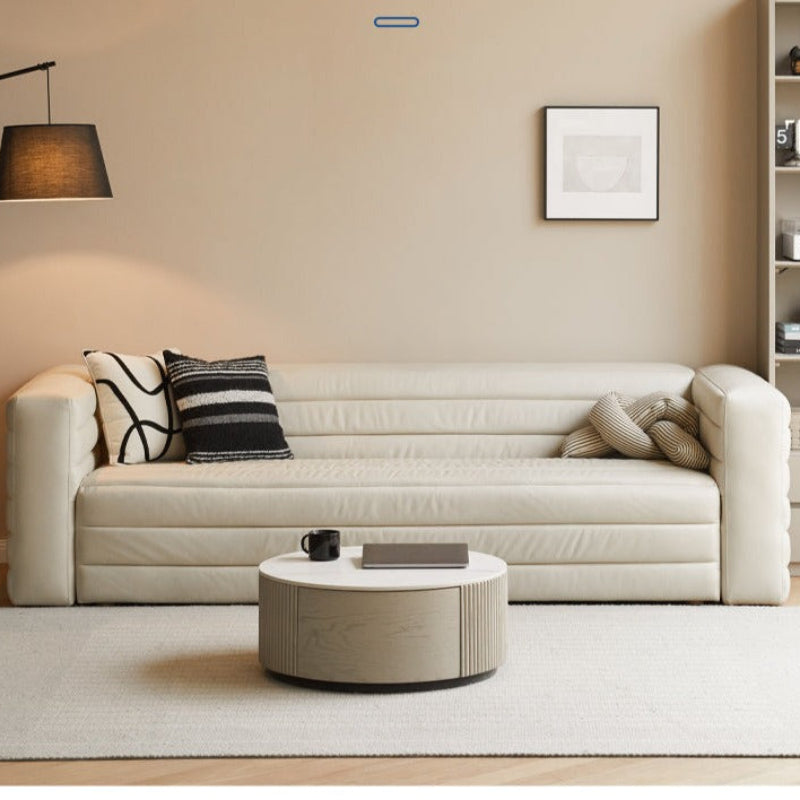 Elegant Creamy White Tech-Cloth Three-Seater Sofa