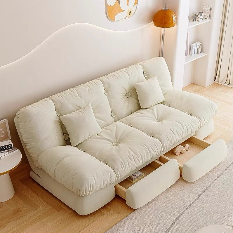 Upgrade Cream Cloud Double Folding Sofa Bed with Storage