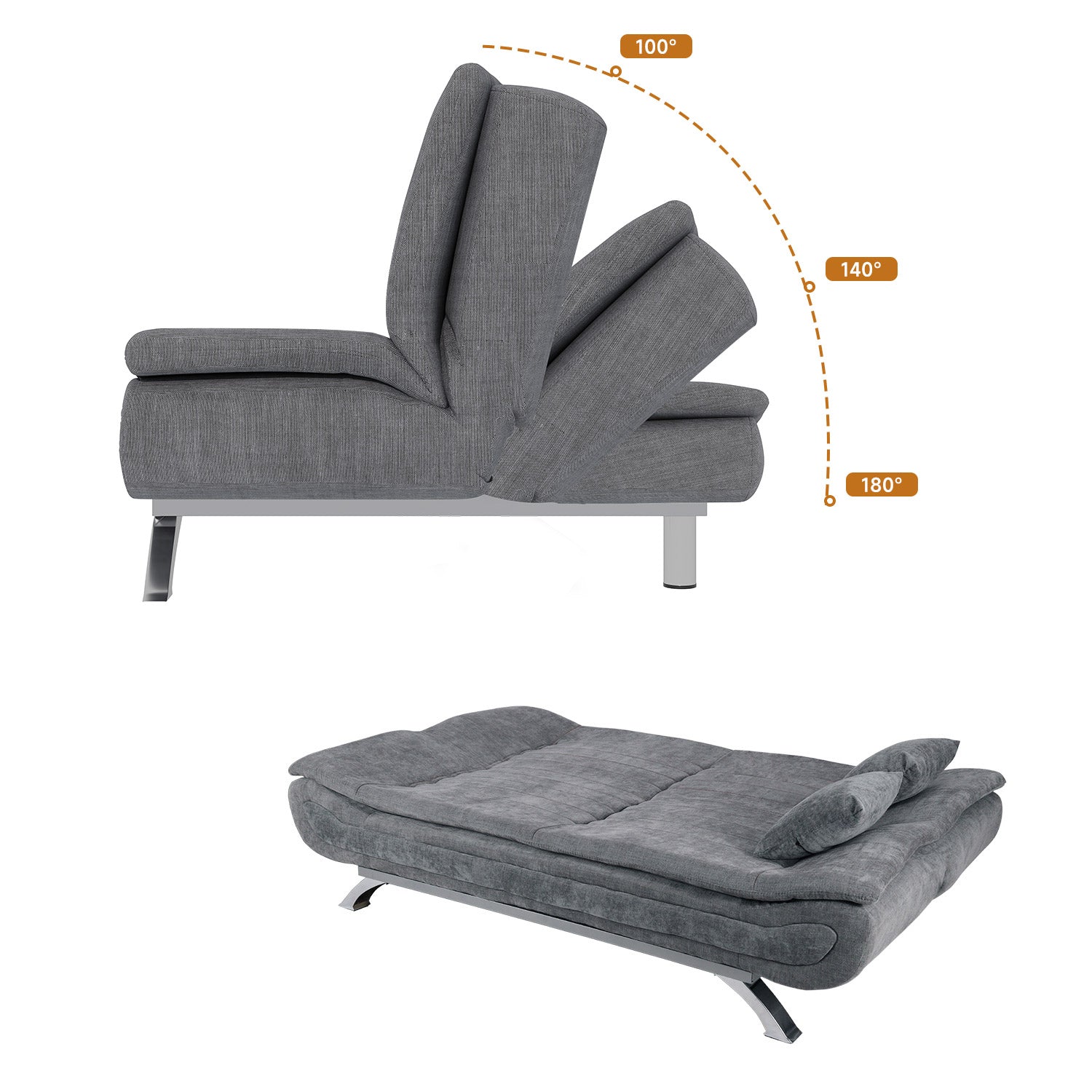 Modern 2-Seater Linen Fabric Sofa Bed with Cushions and 2 Pillows