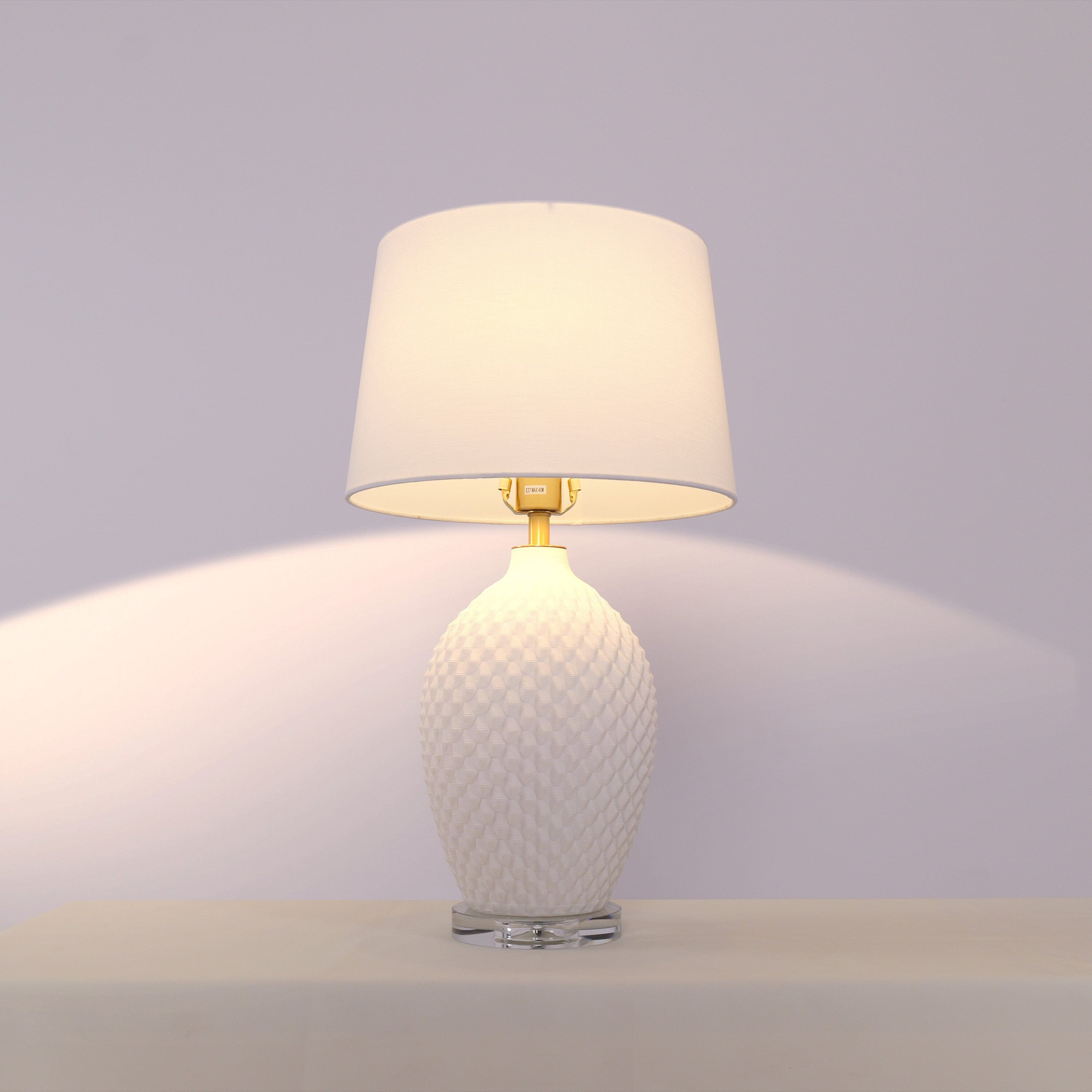 Lightsin 3D Pure White Diamond Embossed Relief Pattern Ceramic Table Lamp Lightsin UK 
