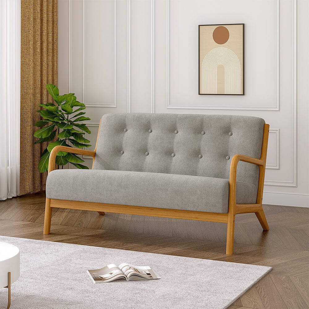 Solid Wooden Upholstered Padded Tufted 2-Seater Sofa