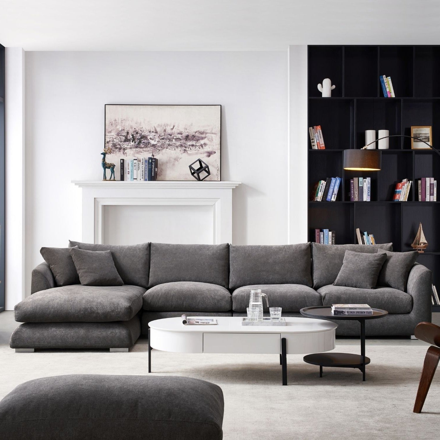 Classic Grey L-Shaped Sectional Sofa