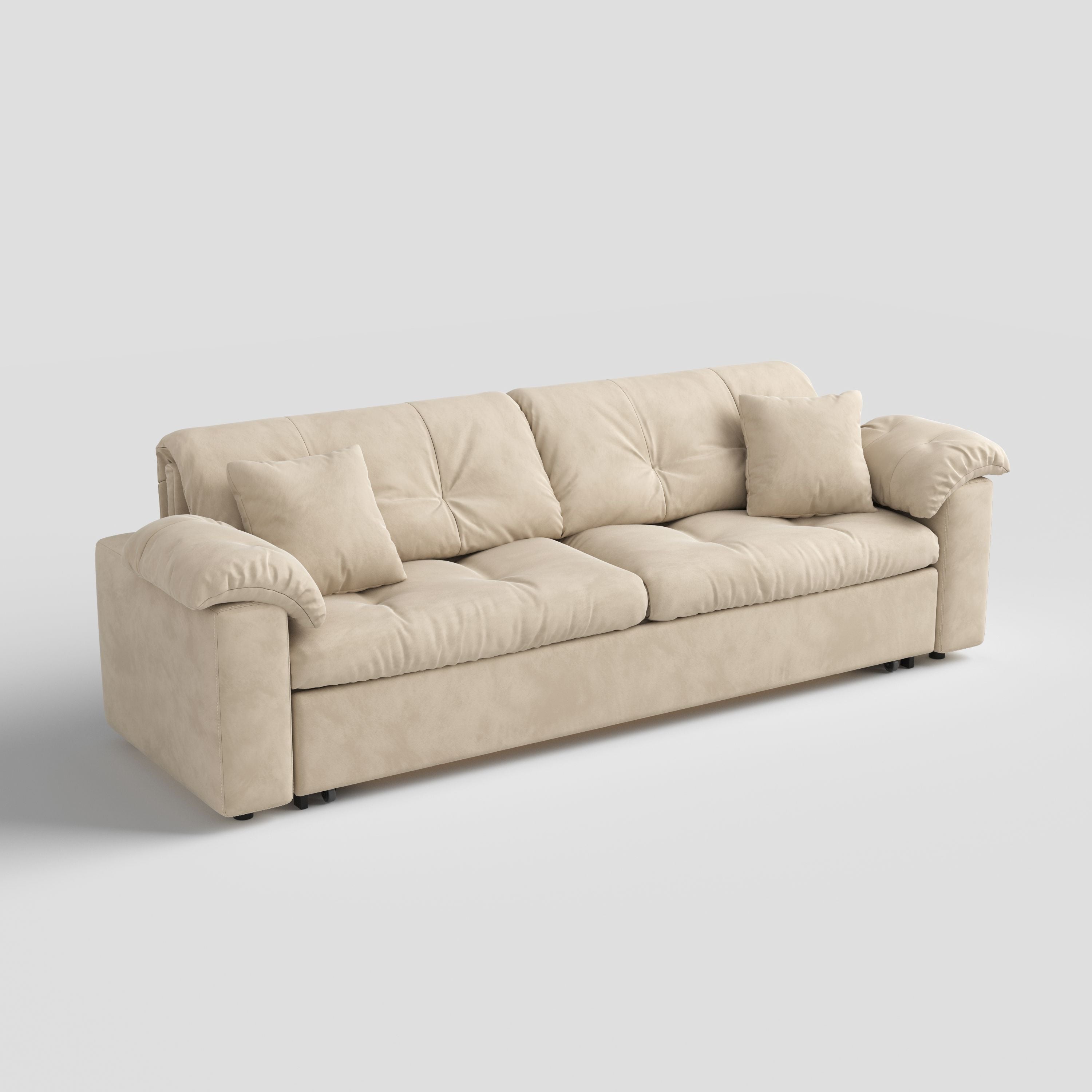 Multifunctional Sleeper Pull Out 2 Seater Sofa Bed with Storage Space Cottonfy UK 255 CM Beige 