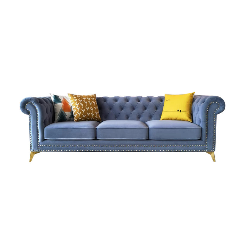 Luxury Velvet Rivet Corner Chaise 3-Seater Chesterfield Sofa