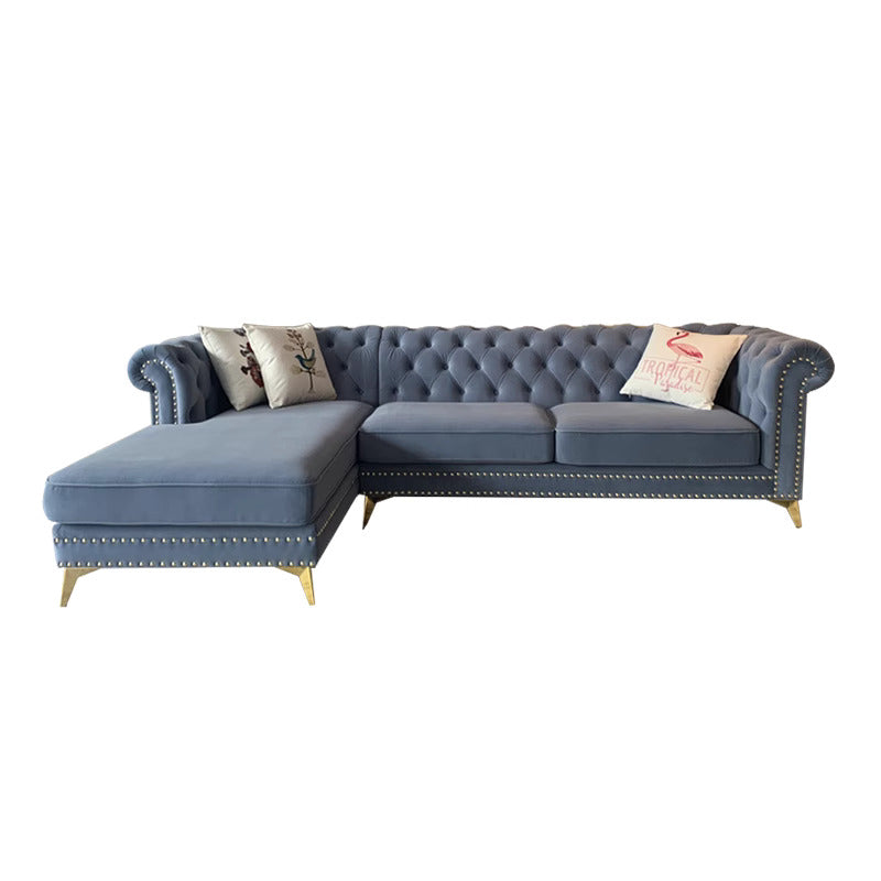 Luxury Velvet Rivet Corner Chaise 3-Seater Chesterfield Sofa