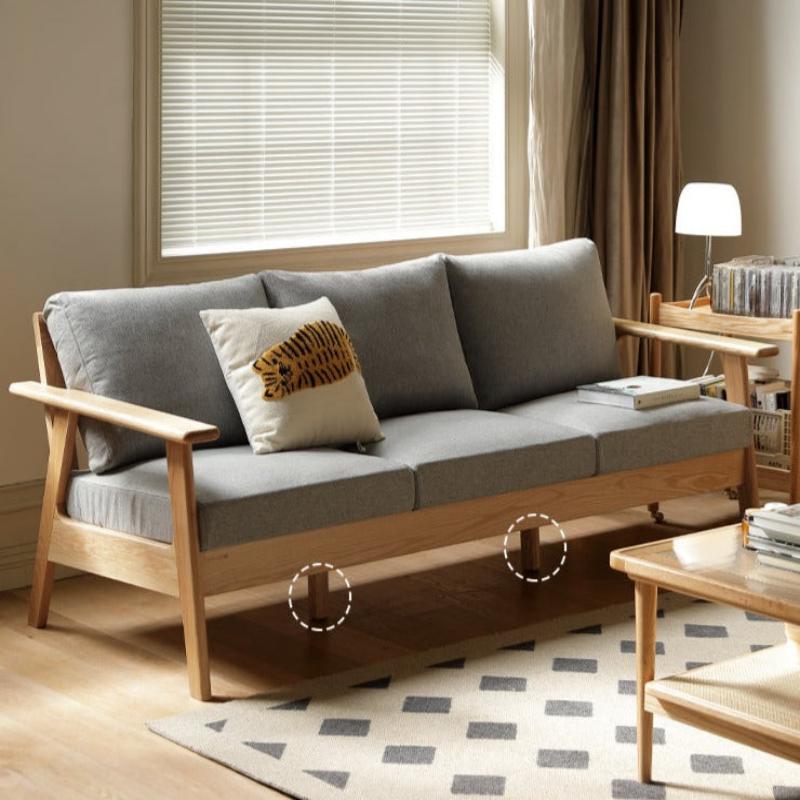 Contemporary Oak Wood Slatted Sofa Frame with Cushioned Seating