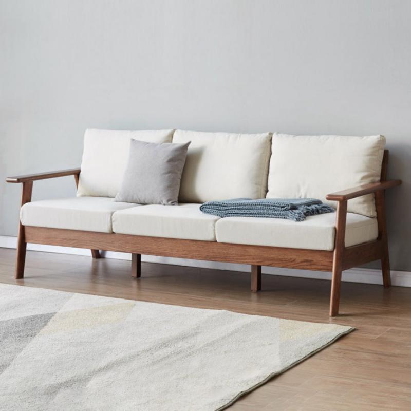 Elegant Oak Wood Sofa with Removable Cushioned Seating