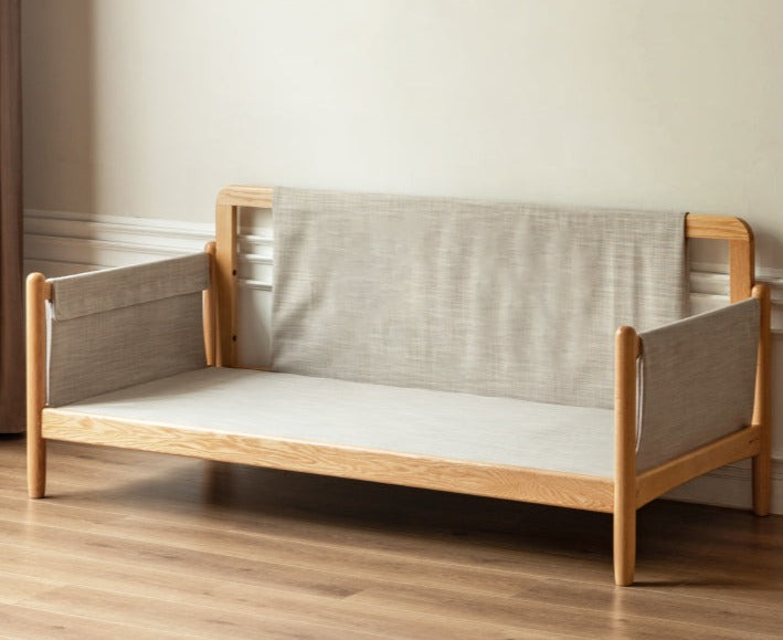 Classic Minimalism Oak Solid Wood Fabric Sofa