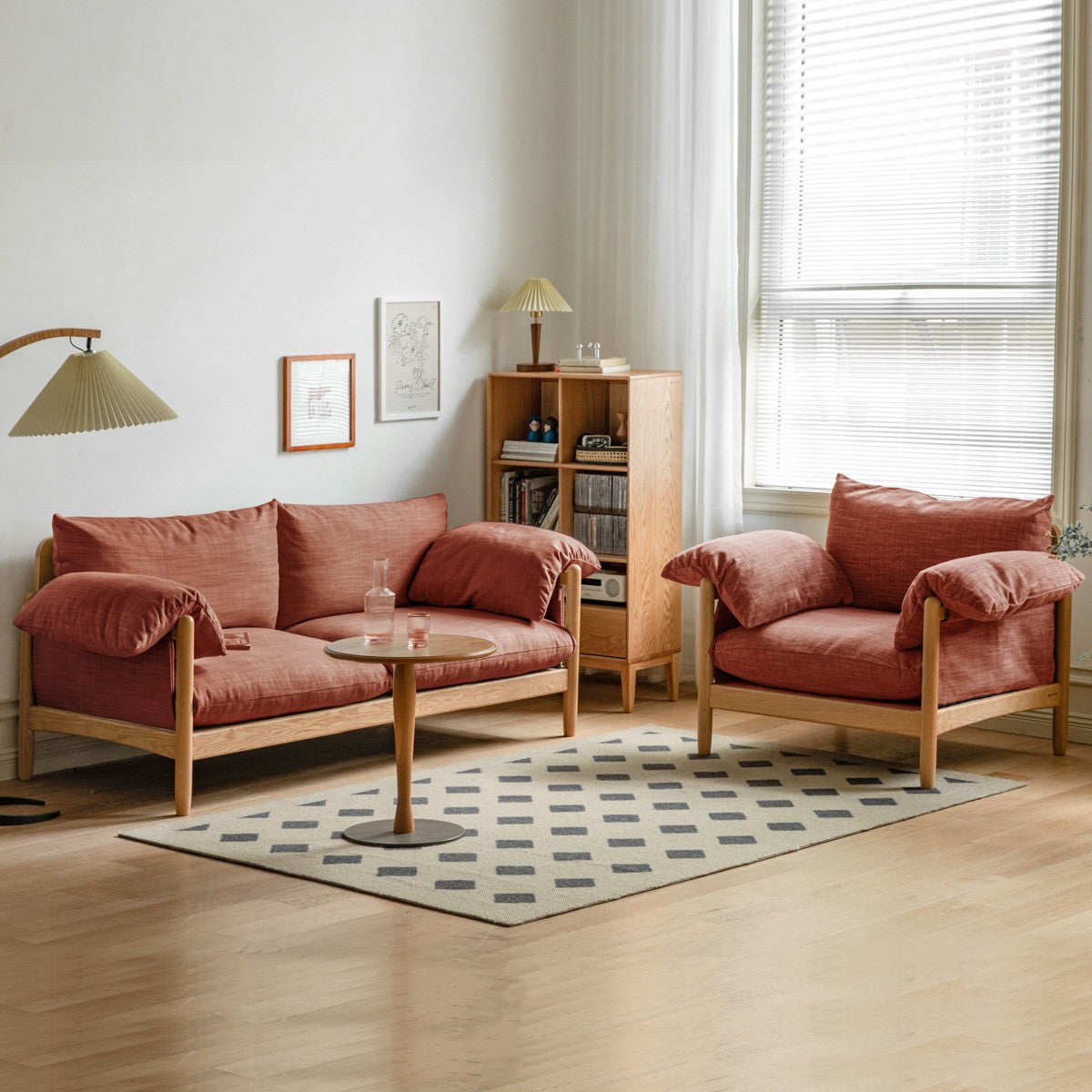 Classic Minimalism Oak Solid Wood Fabric Sofa