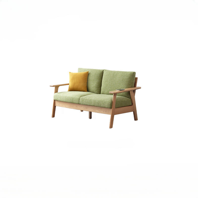 Contemporary Oak Wood Slatted Sofa Frame with Cushioned Seating