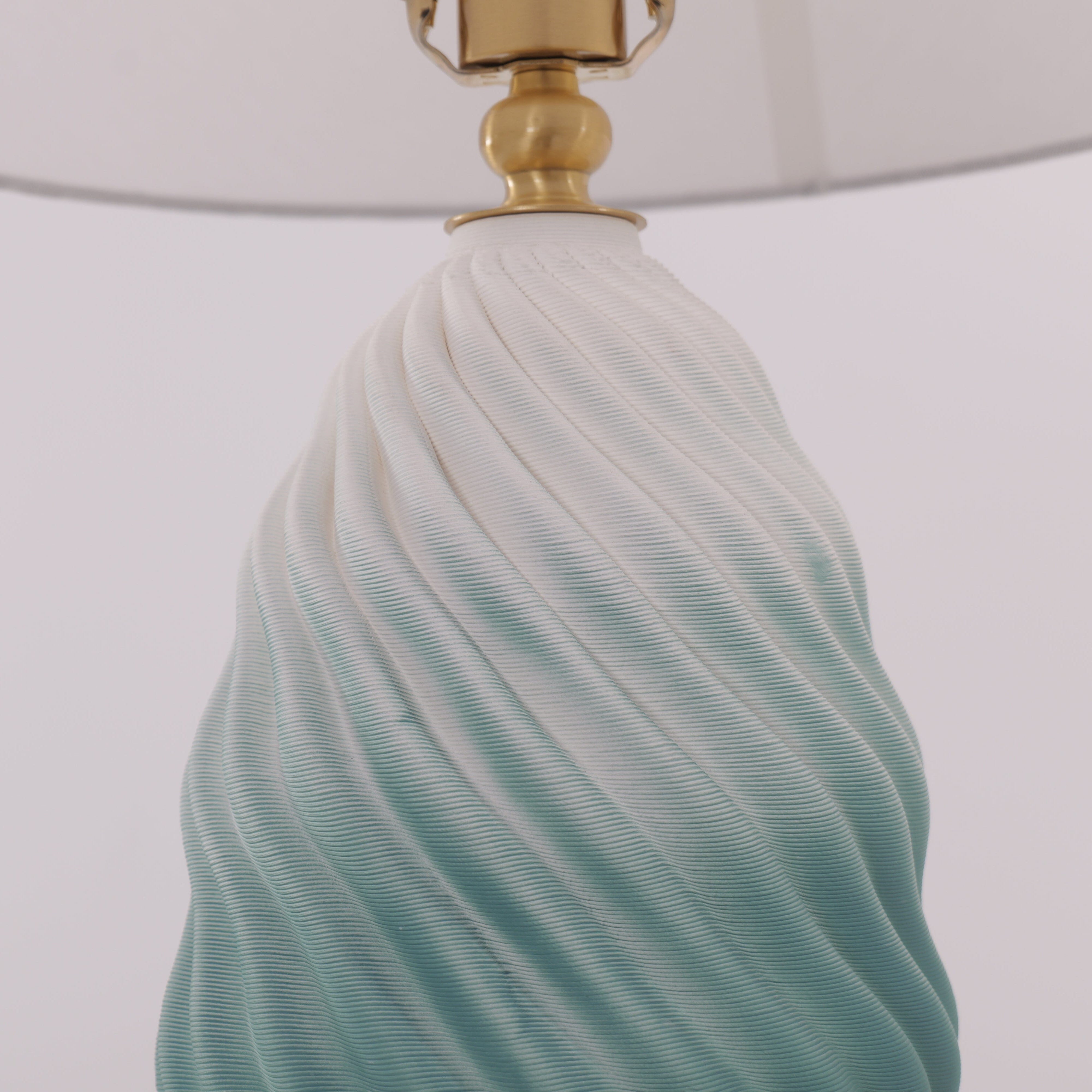 Lightsin 3D Blue Green White Gradient Threaded Ceramic Table Lamp with Fabric Shade Lightsin UK 
