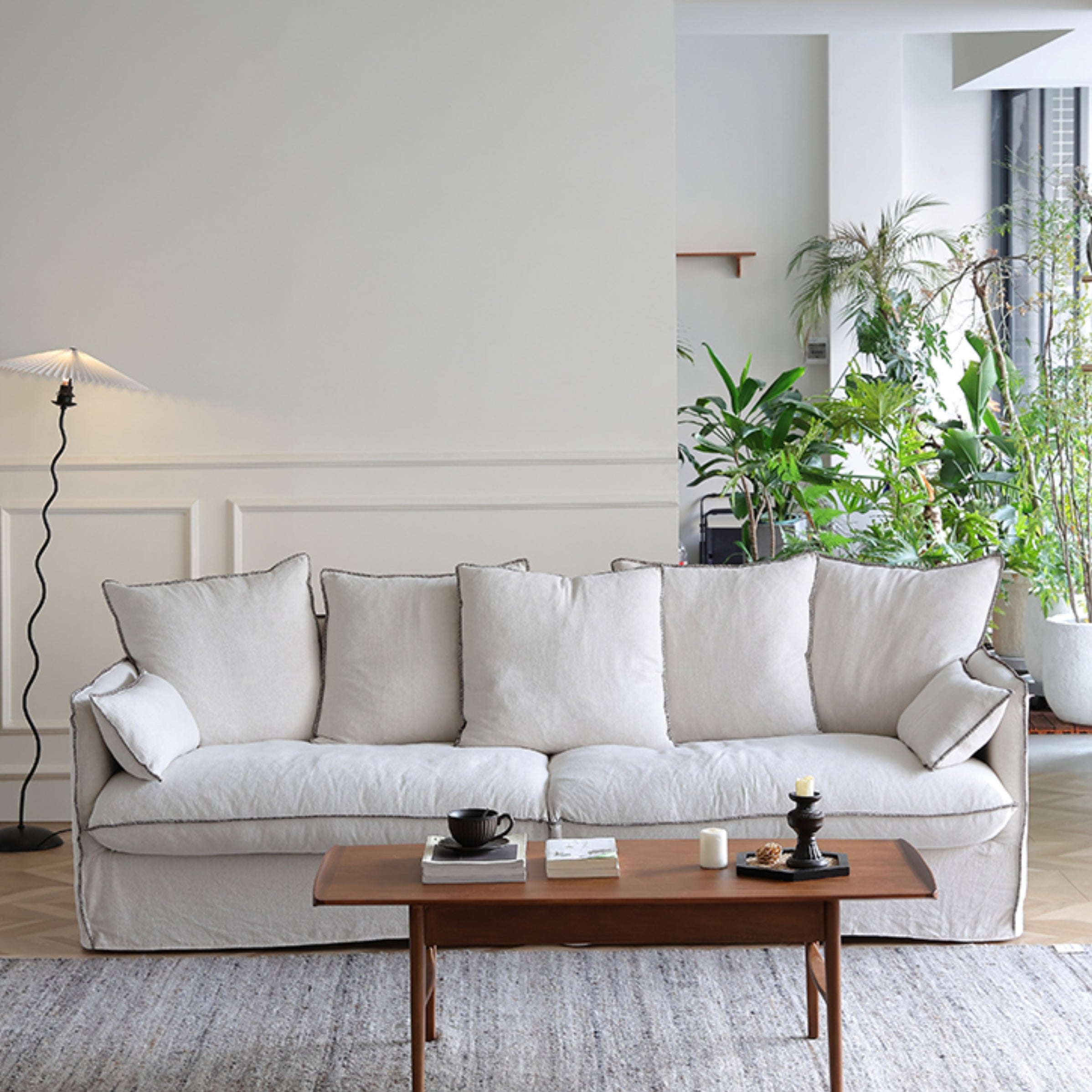 Nordic Clean-Designed Cushioned Linen Sofa