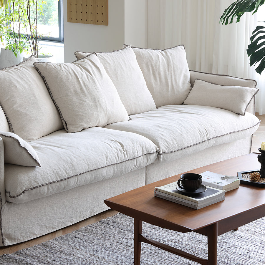 Nordic Clean-Designed Cushioned Linen Sofa