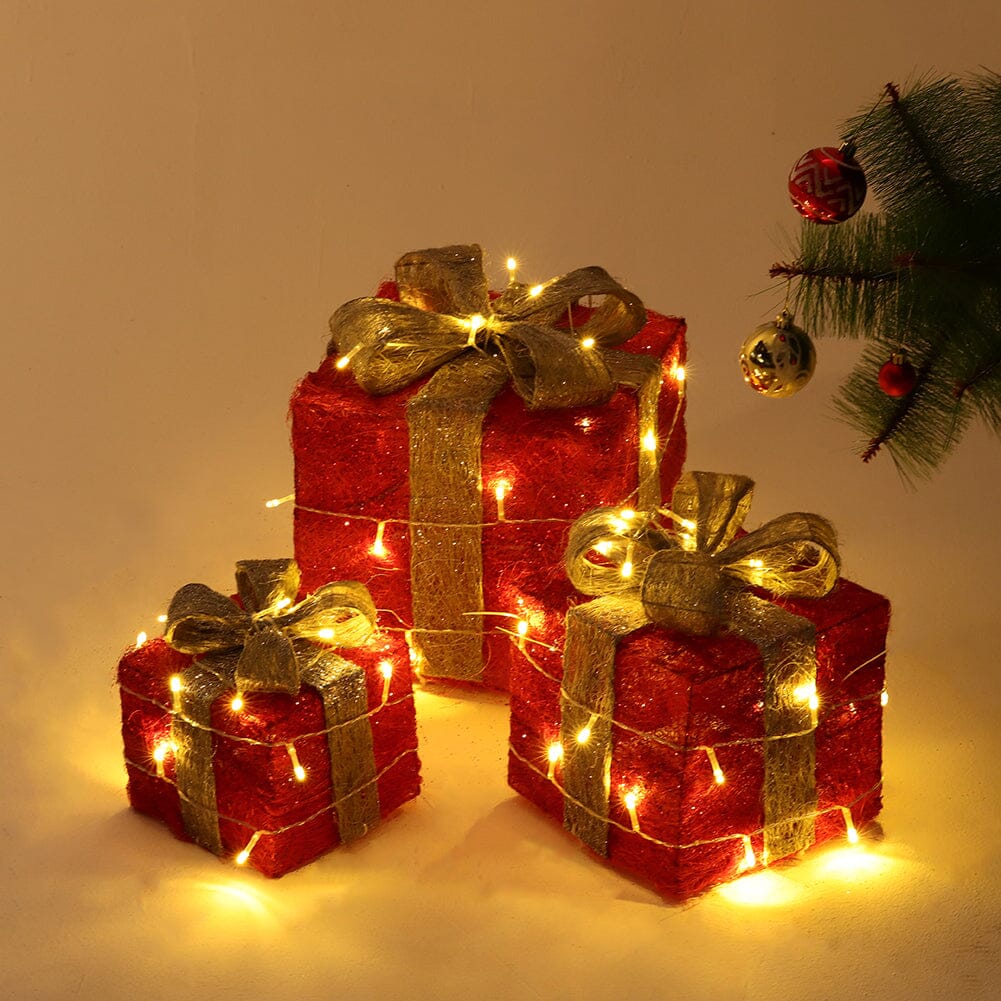Pre-Lit White Christmas Gift Box Set with Warm Lights Christmas Living and Home 