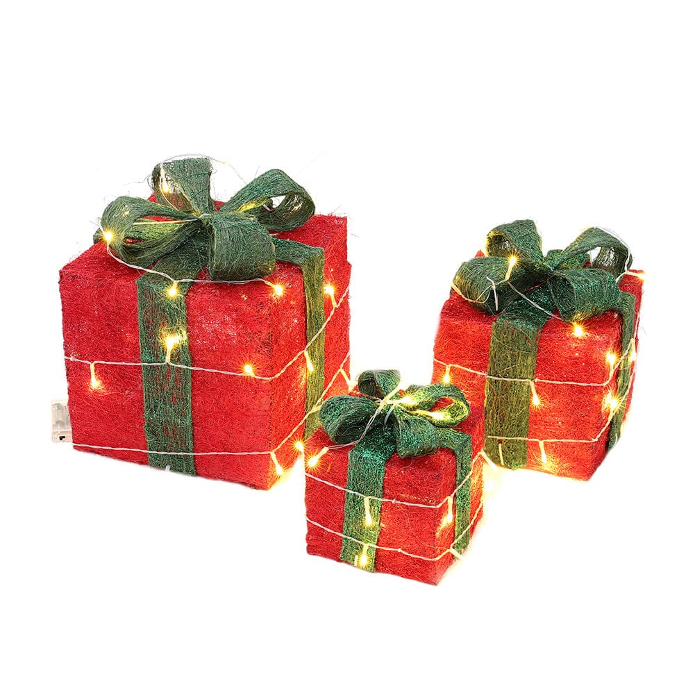 Pre-Lit Green Christmas Gift Box Set with Warm Lights Christmas Living and Home 
